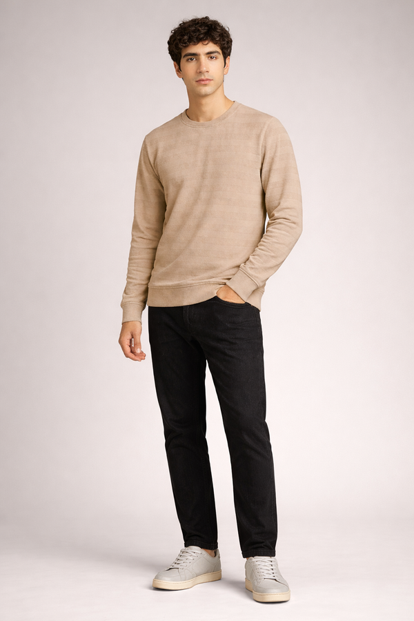 VANTOWO Jacquard Crew Sweatshirt – Classic Beige | Premium Fabric
