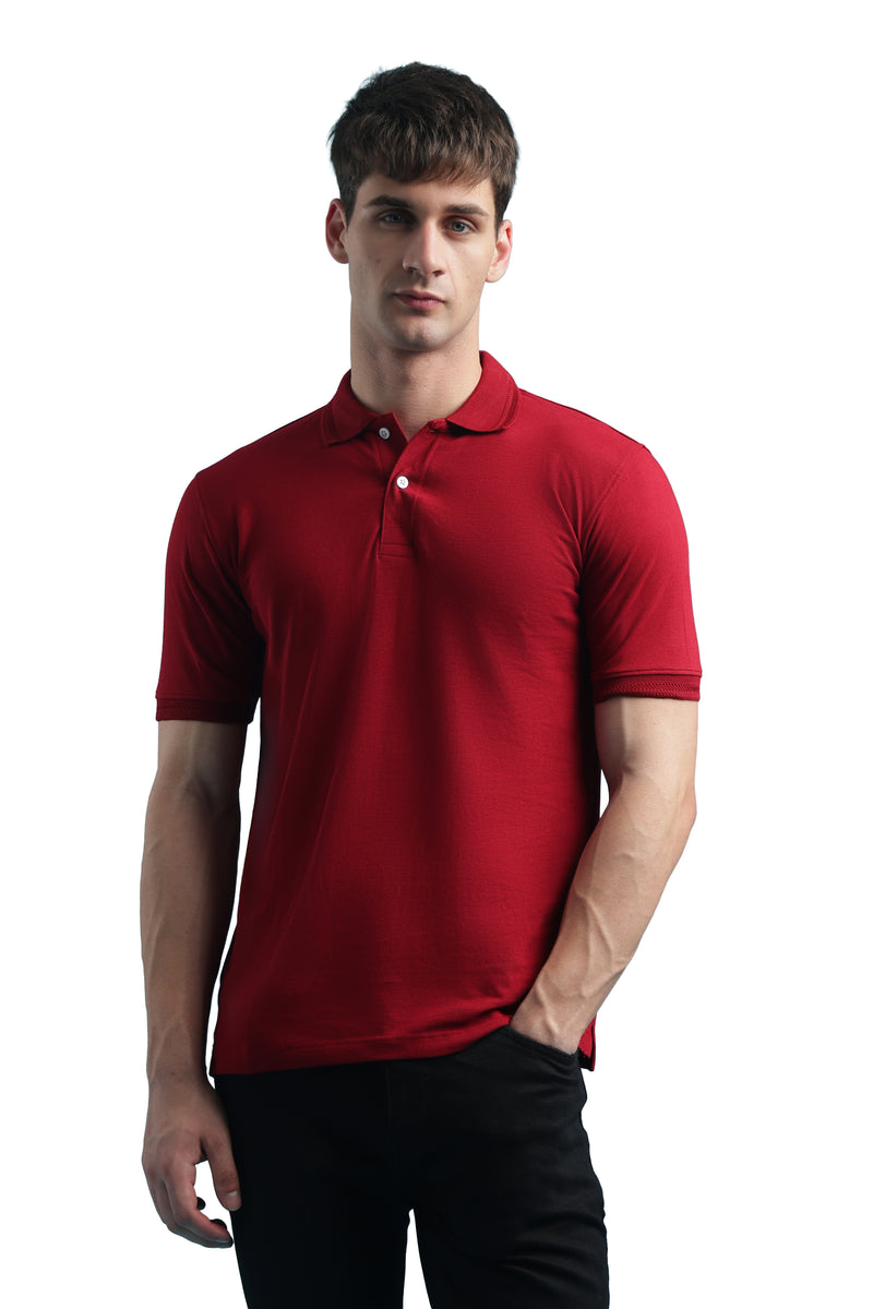 VANTOWO Men’s Regular Fit Polo T-Shirt – Red | Premium Cotton