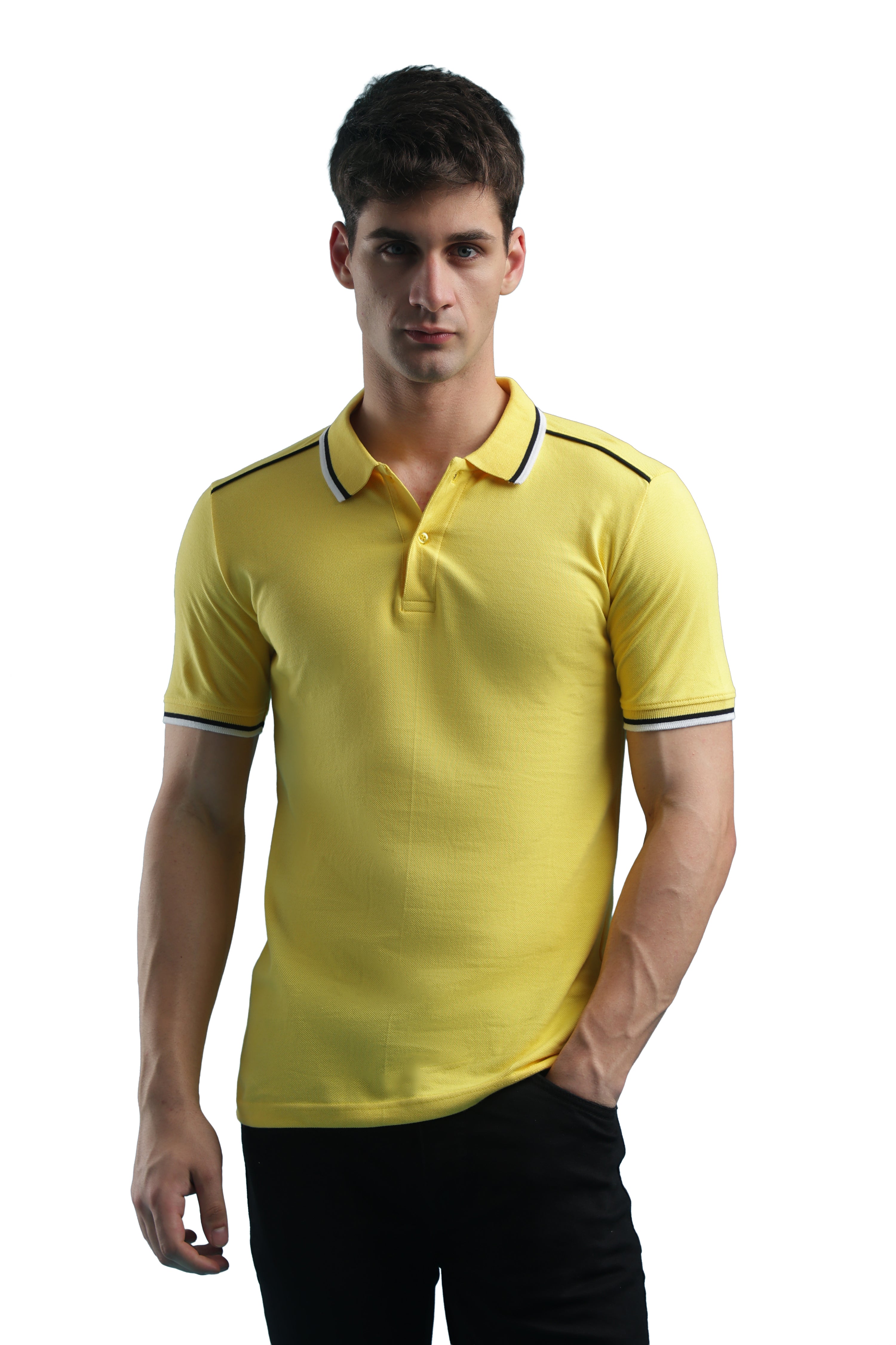 Yellow Striped Polo T-Shirts For Men