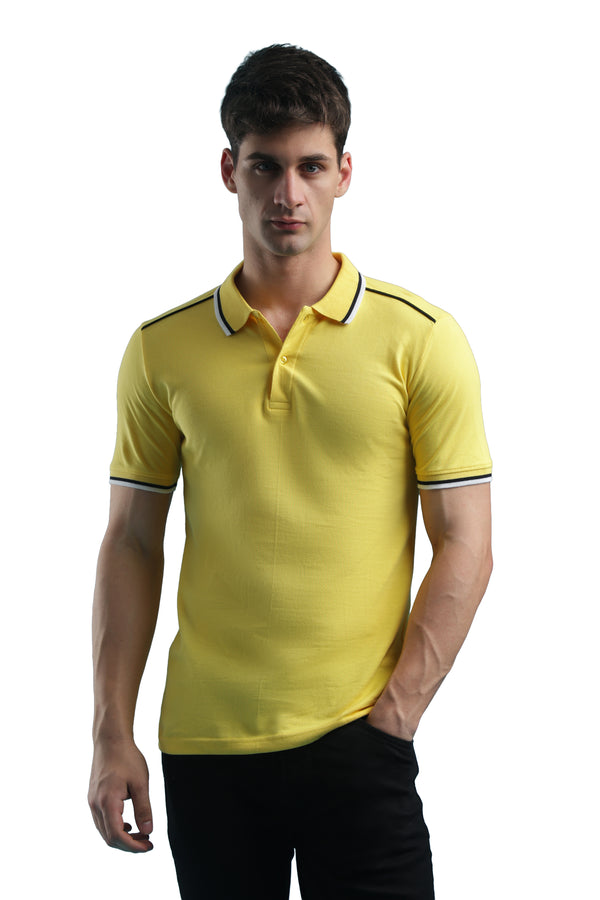 VANTOWO Regular Fit Striped Polo T-Shirt – Yellow | Premium Cotton