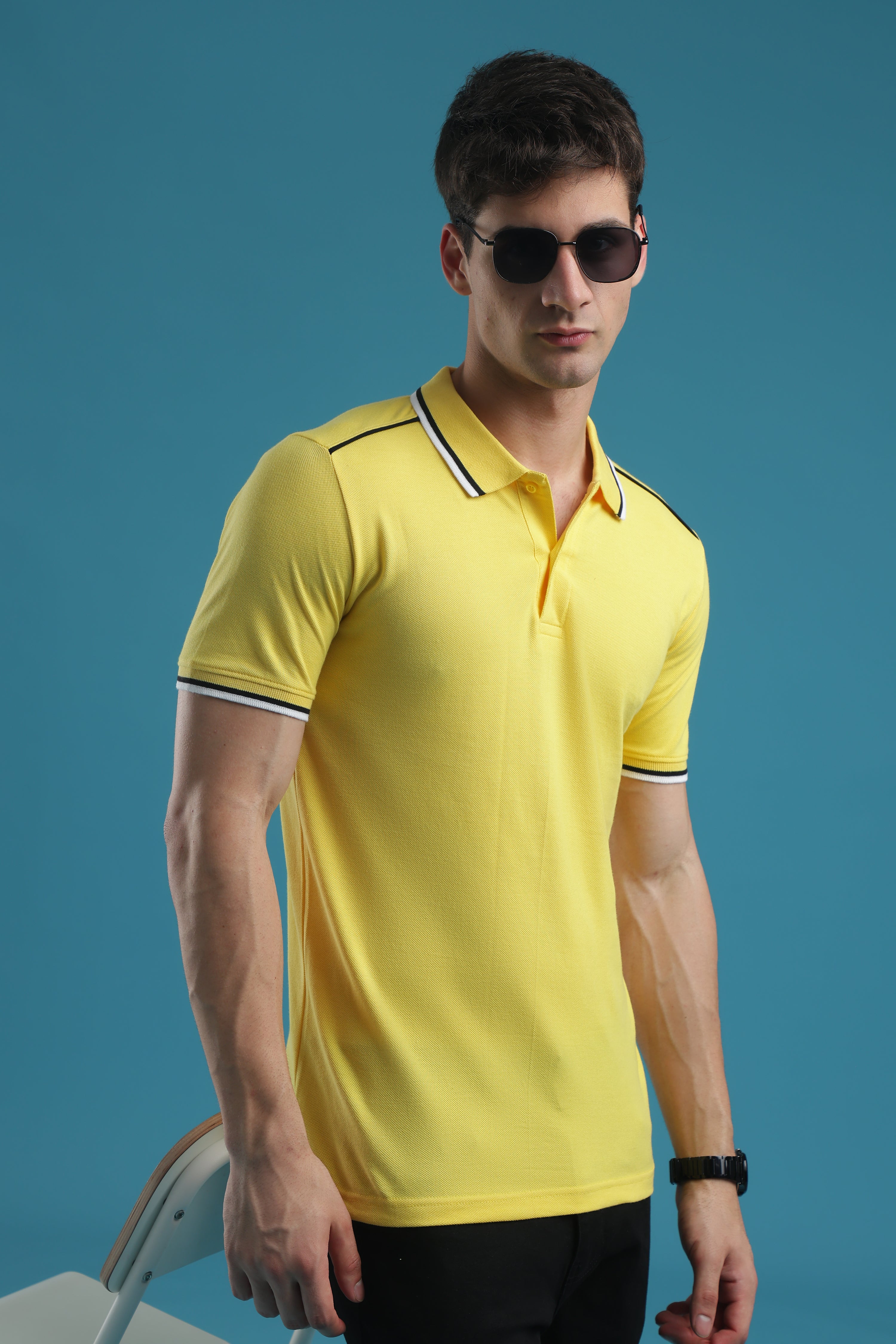 VANTOWO Regular Fit Striped Polo T-Shirt – Yellow | Premium Cotton