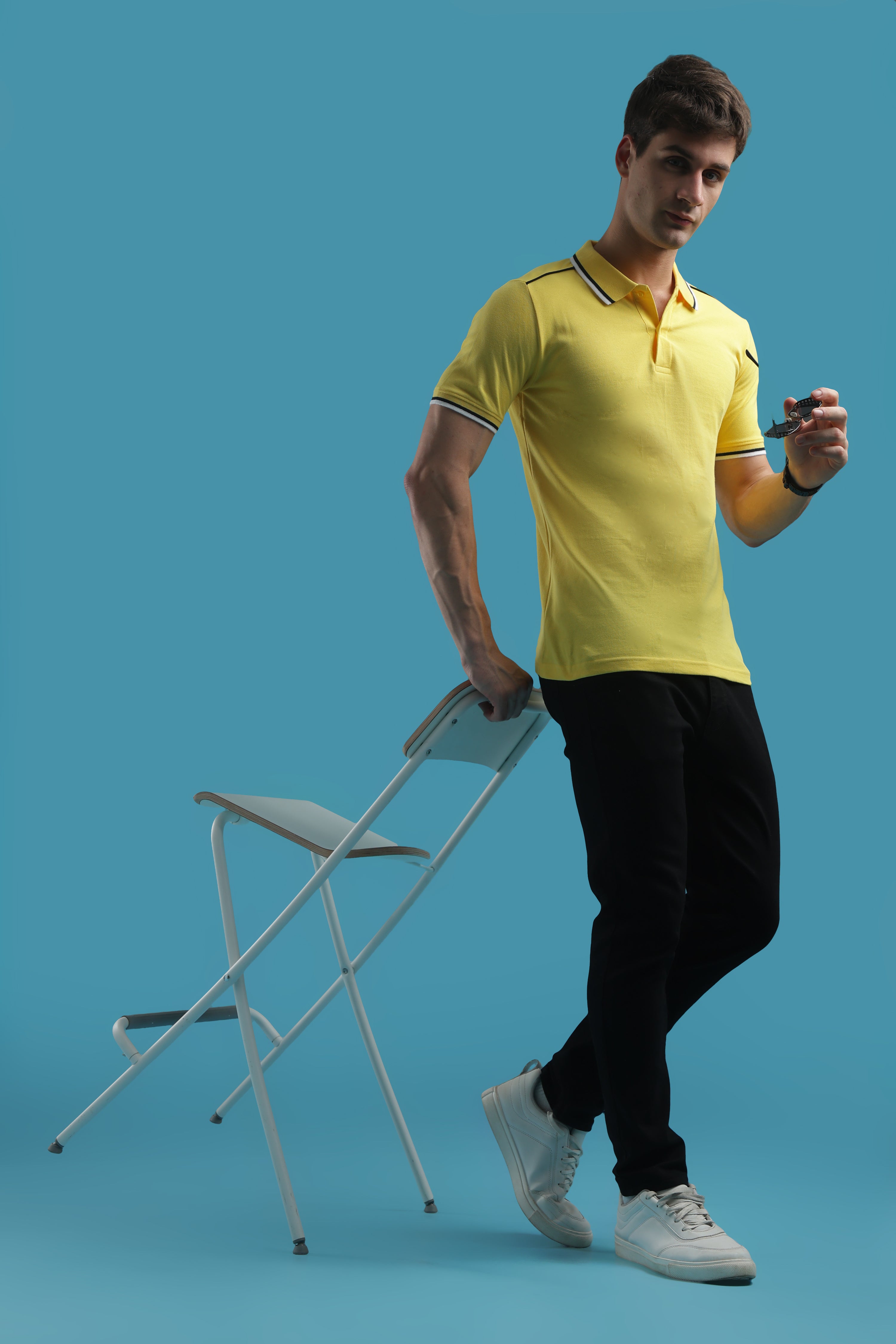 Yellow Striped Polo T-Shirts For Men