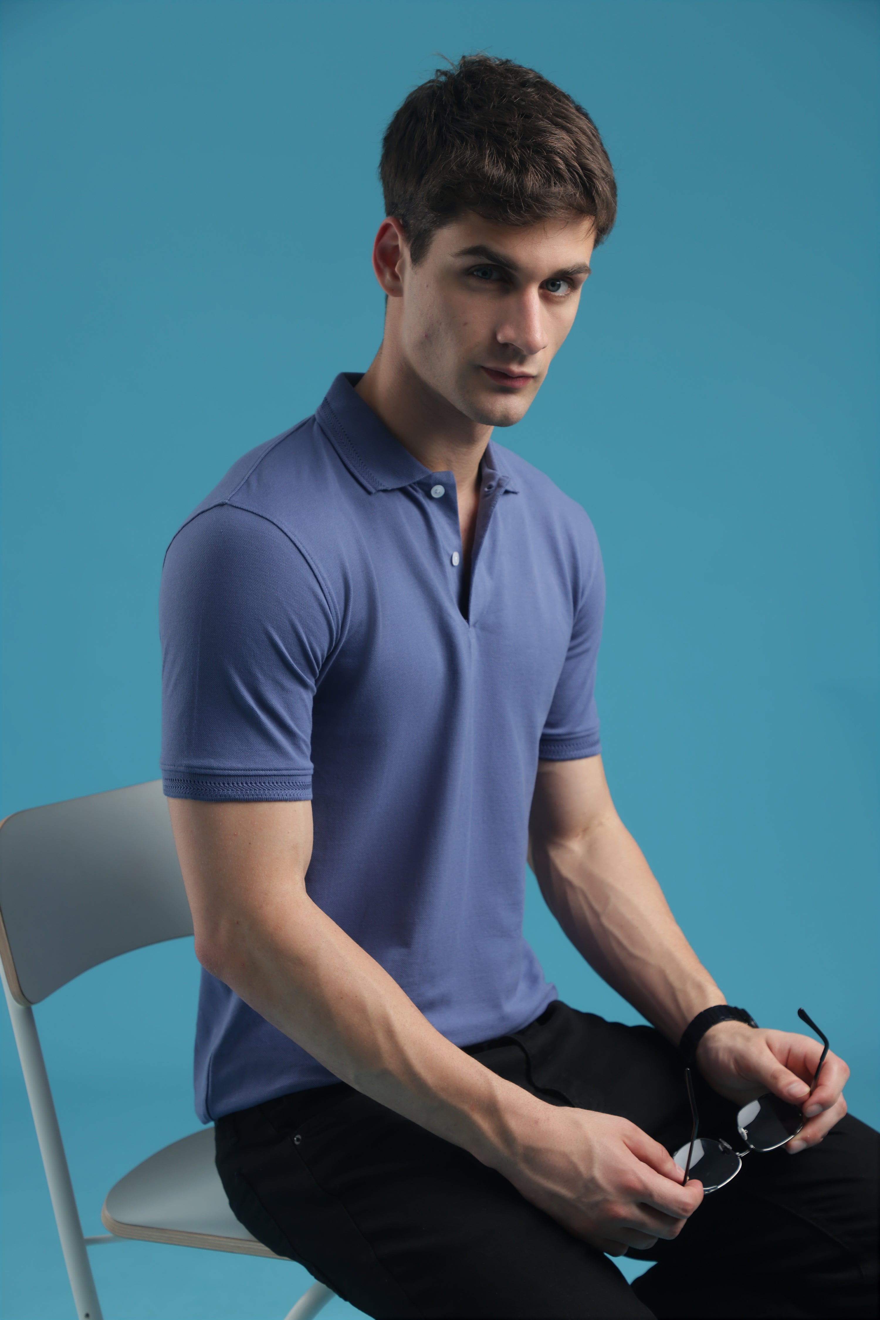 VANTOWO Regular Fit Polo T-Shirt – Heaven Blue | Premium Cotton