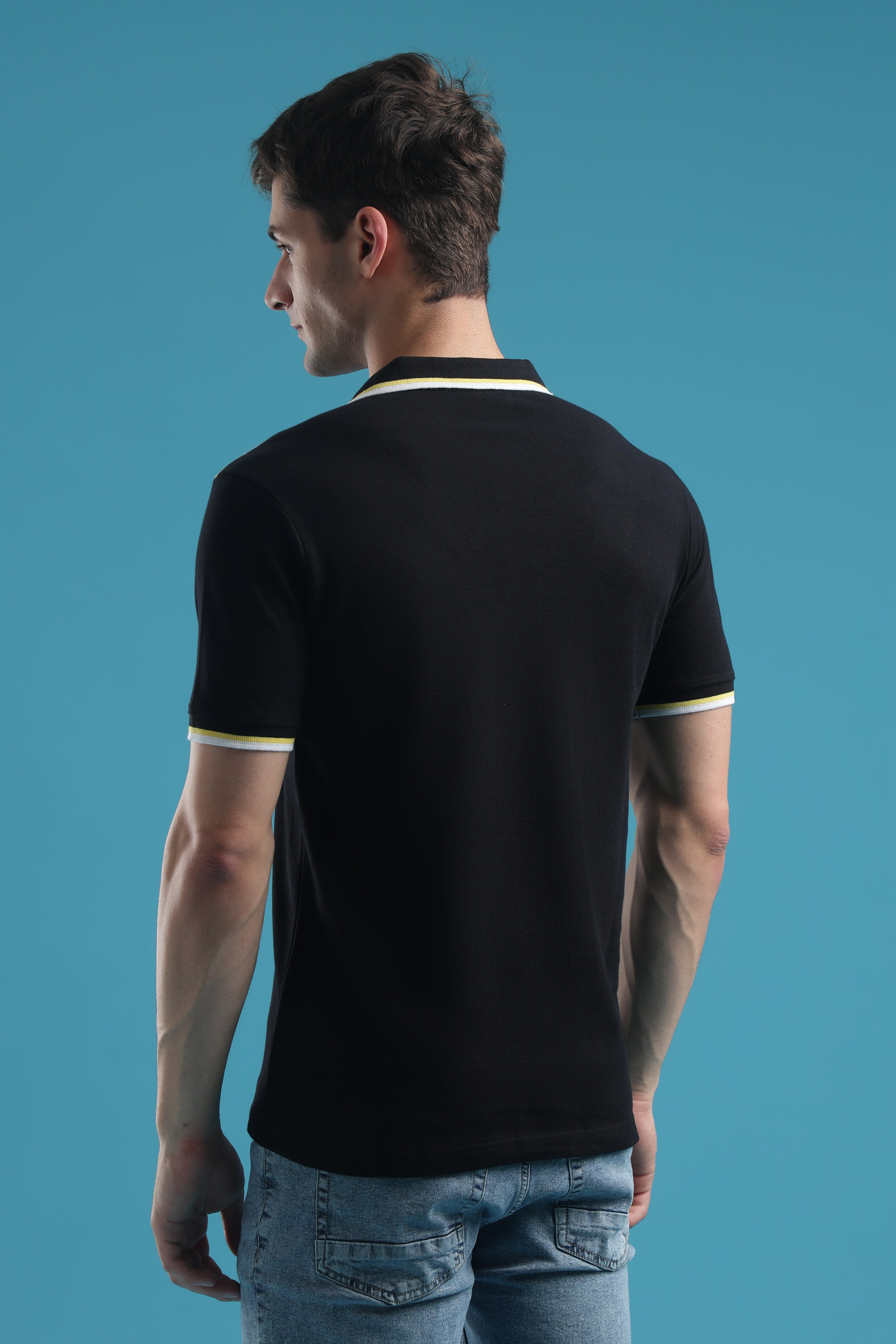 VANTOWO Regular Fit Striped Polo T-Shirt – Black | Premium Cotton