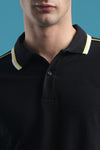 VANTOWO Regular Fit Striped Polo T-Shirt – Black | Premium Cotton