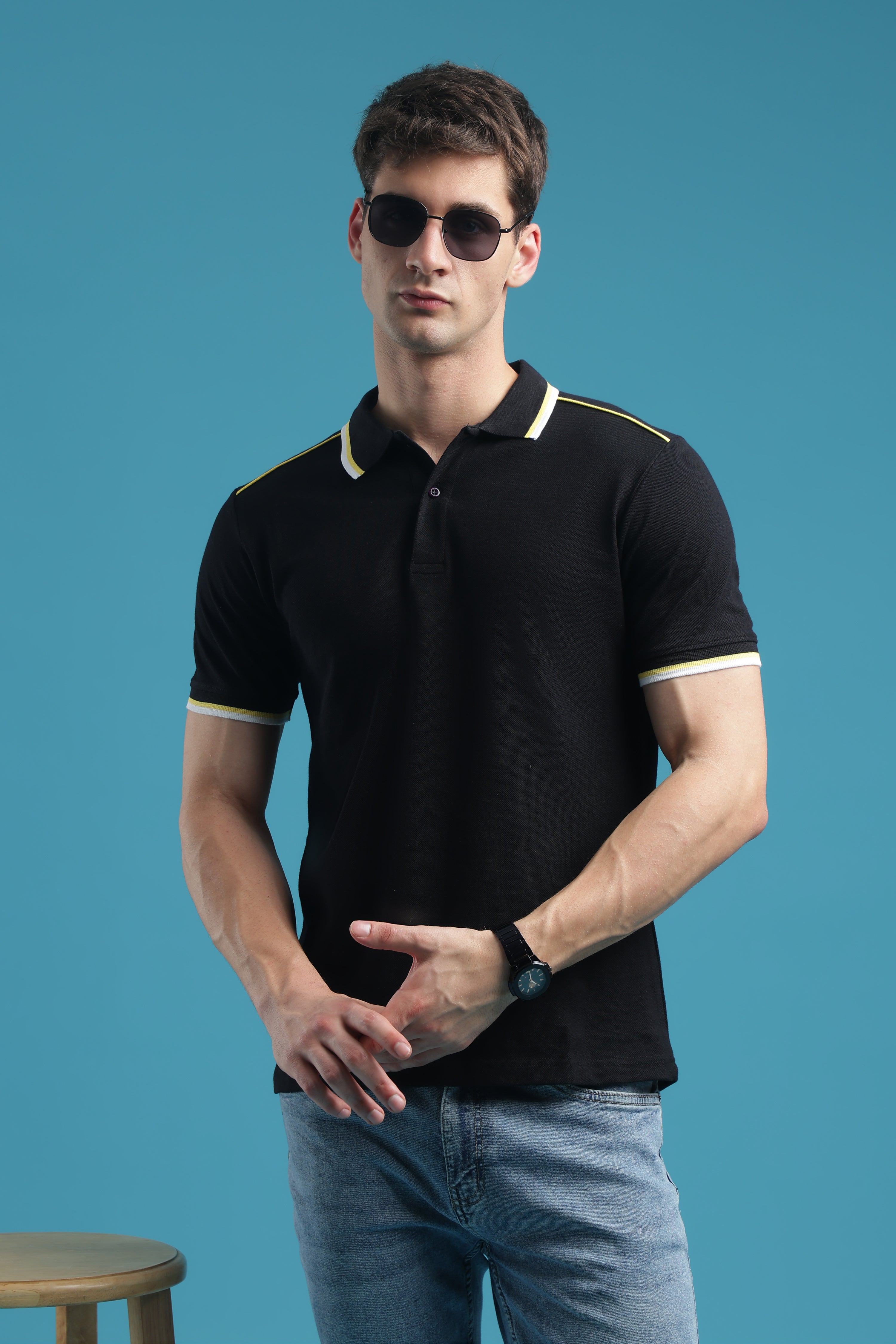 Black Striped Polo T-Shirt