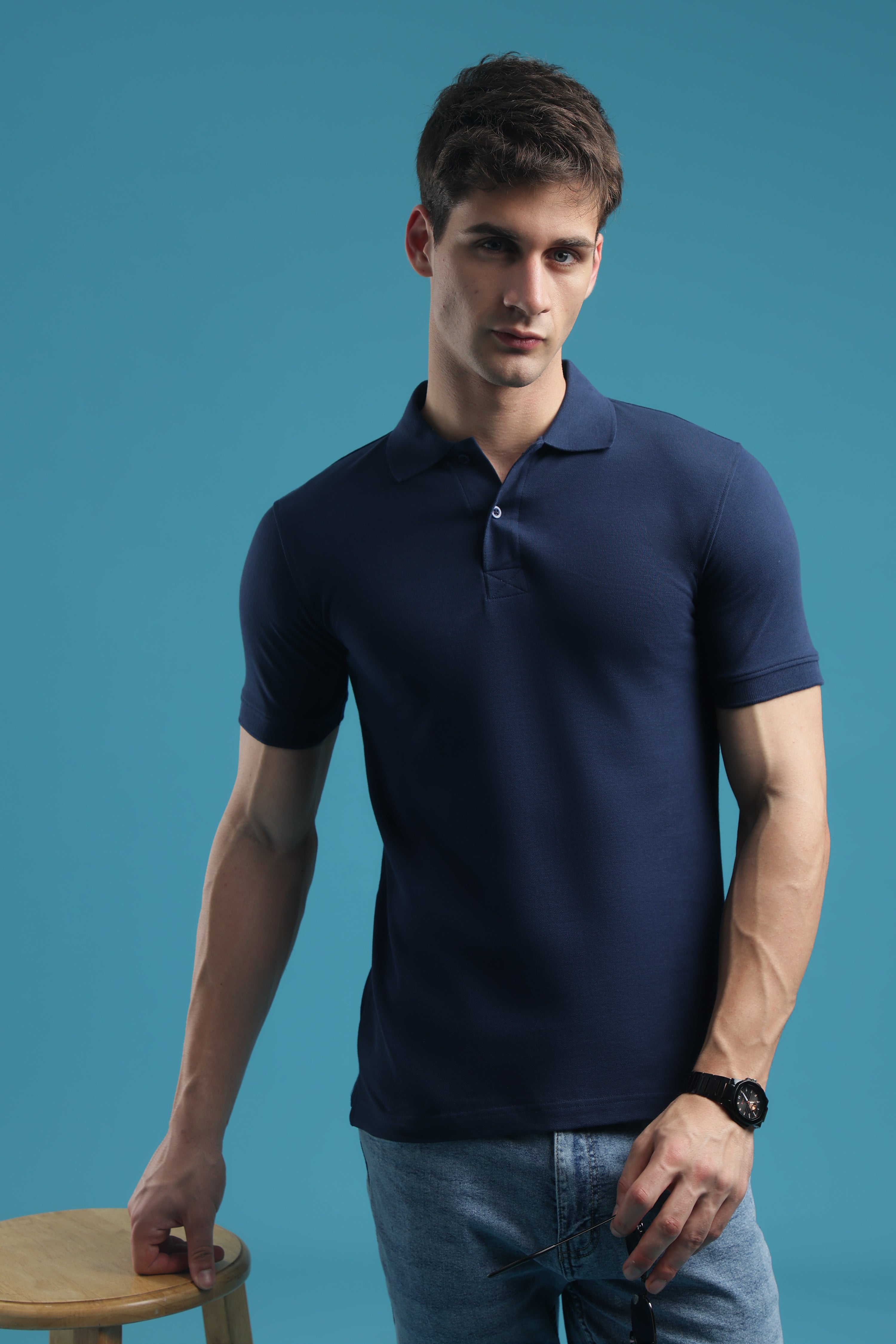 Navy Blue Classic Polos For Men