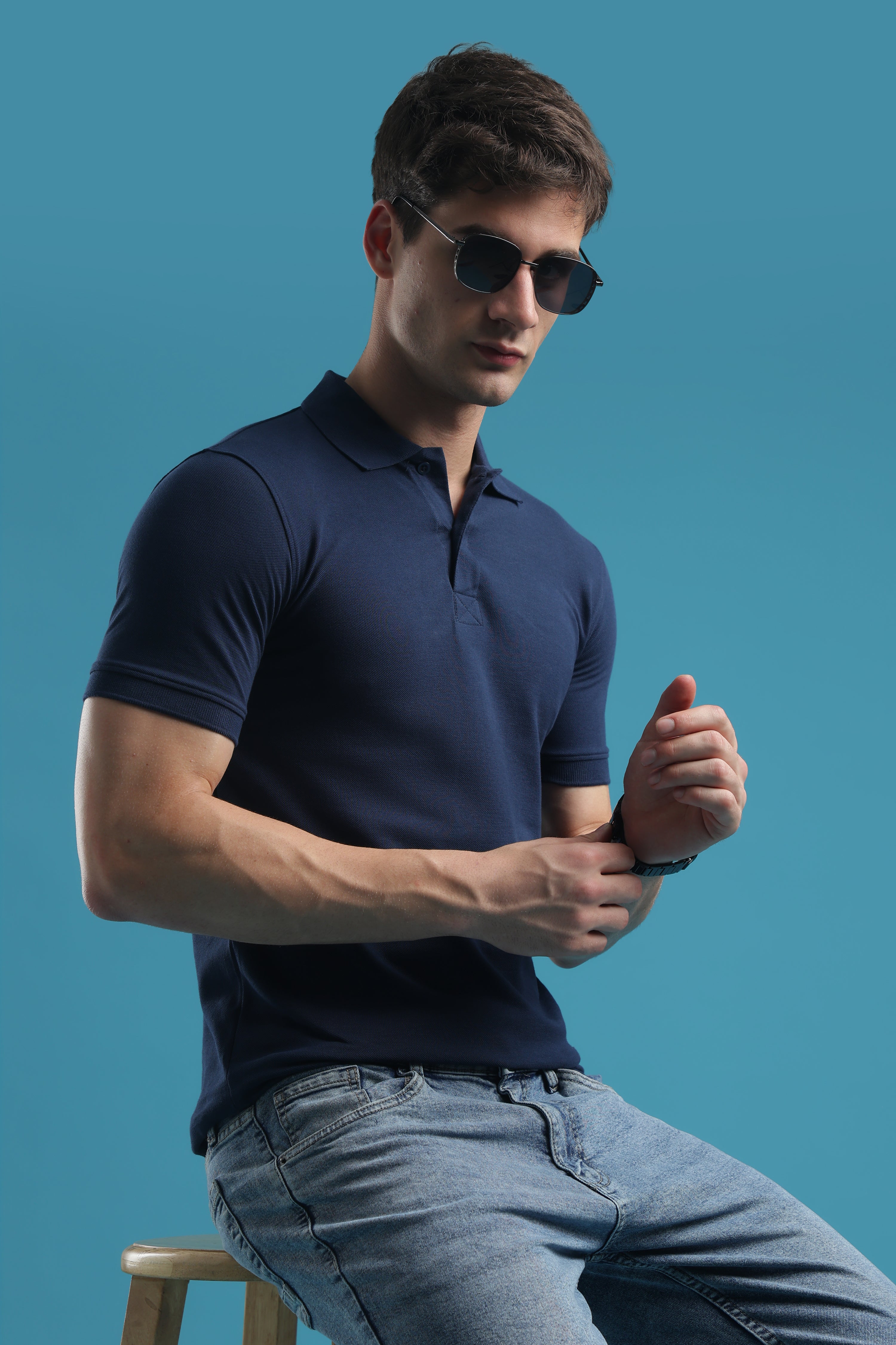 Navy Blue Classic Polos For Men