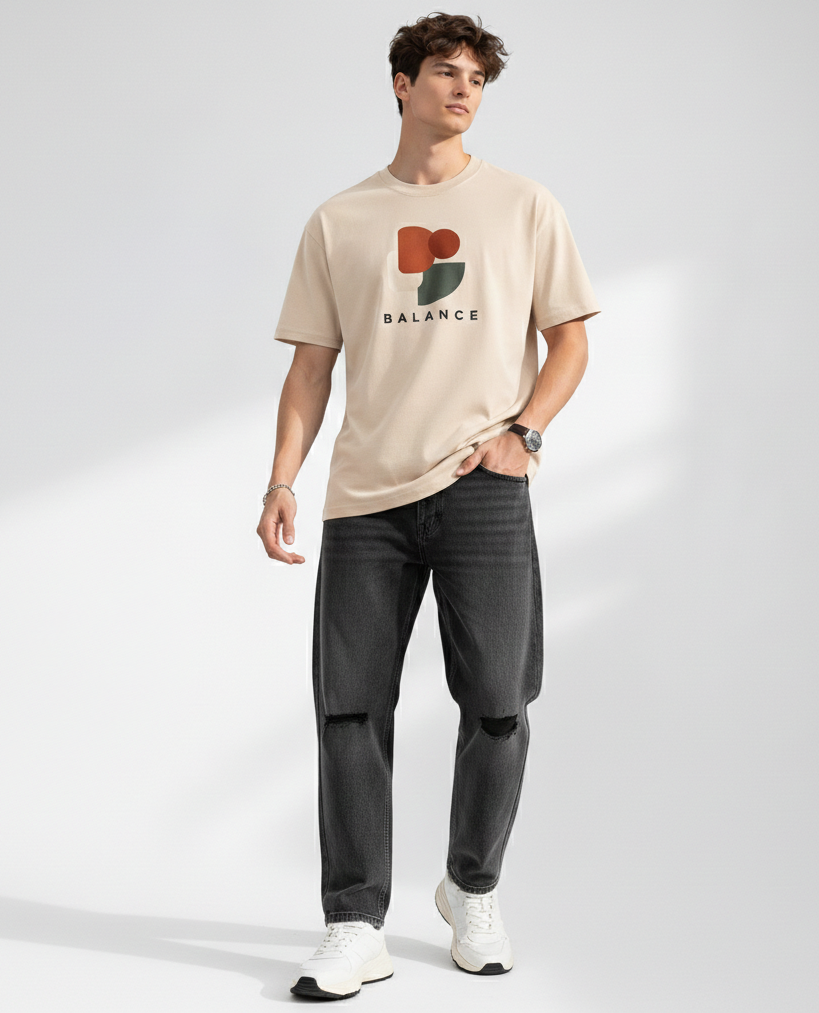 VANTOWO “Balance” Regular Fit Graphic T-Shirt – Navy Blue | Premium Cotton