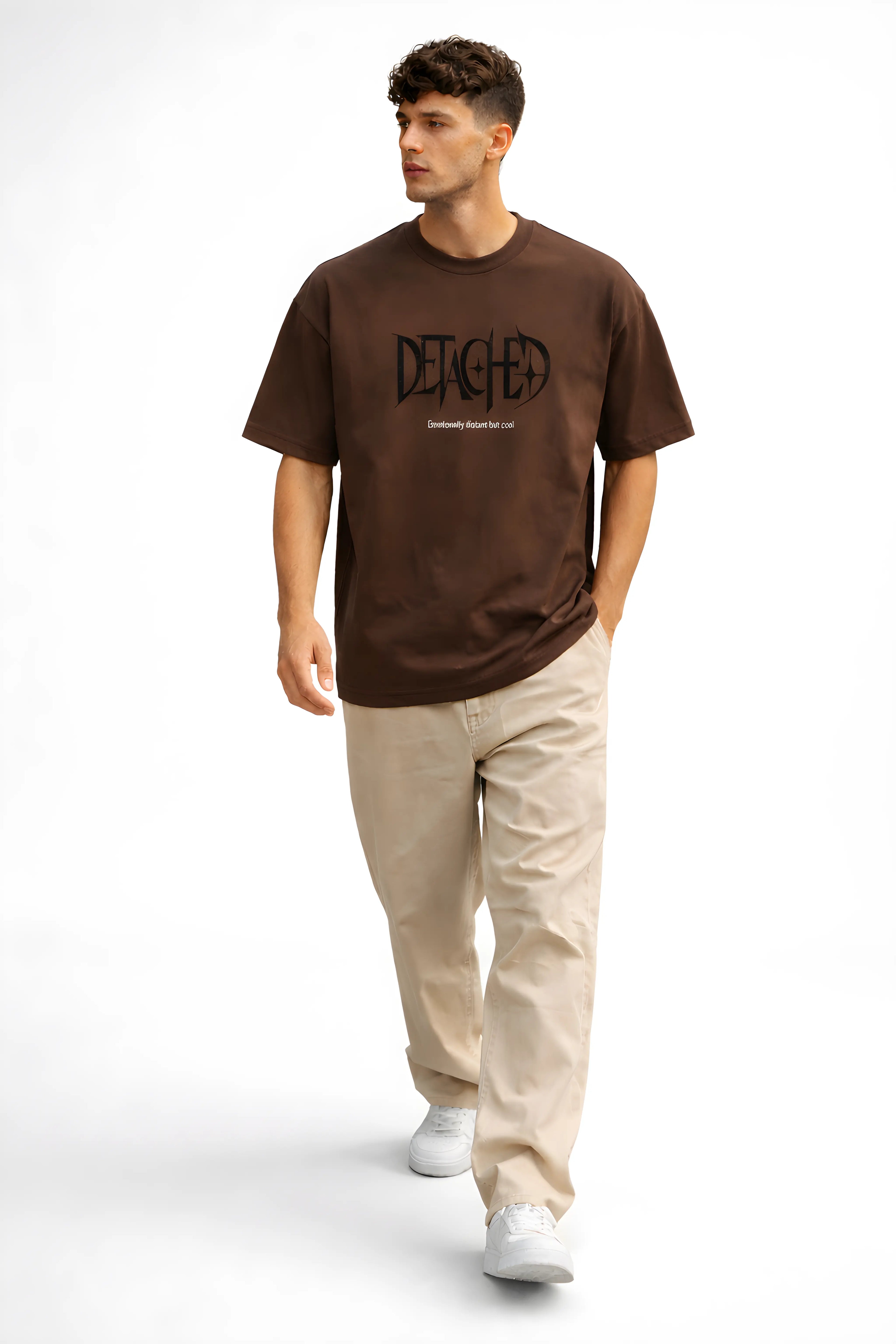 VANTOWO “DETACHED” Regular Fit Graphic T-Shirt – Brown | Premium Cotton