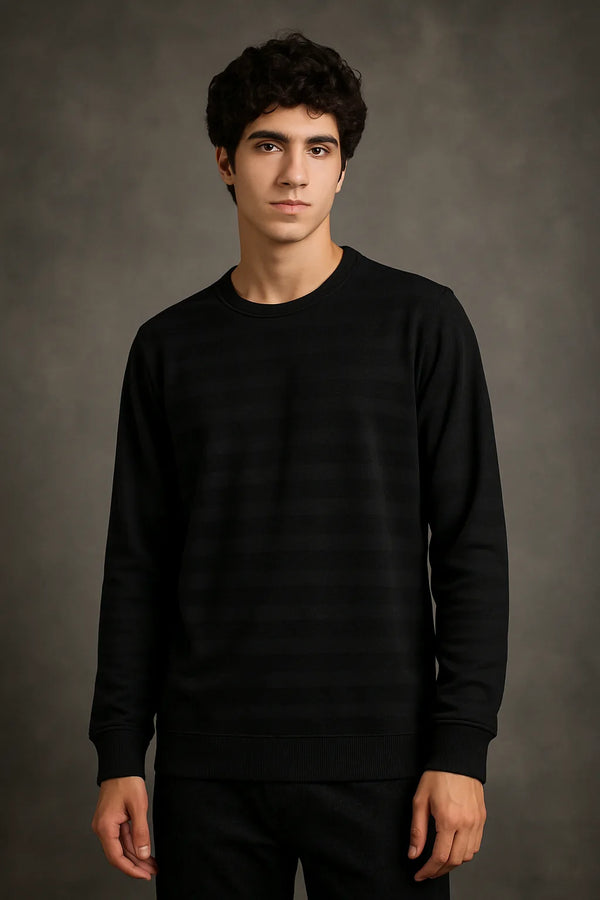 VANTOWO Jacquard Crew Sweatshirt – Black | Premium Fabric