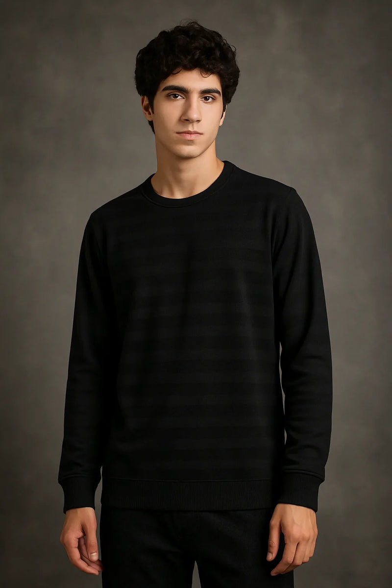 VANTOWO Jacquard Crew Sweatshirt – Black | Premium Fabric