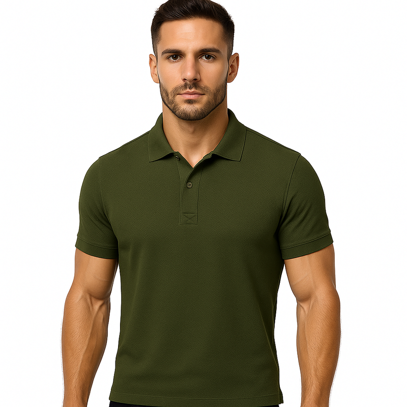 VANTOWO Regular Fit Polo T-Shirt – Olive Green | Premium Cotton