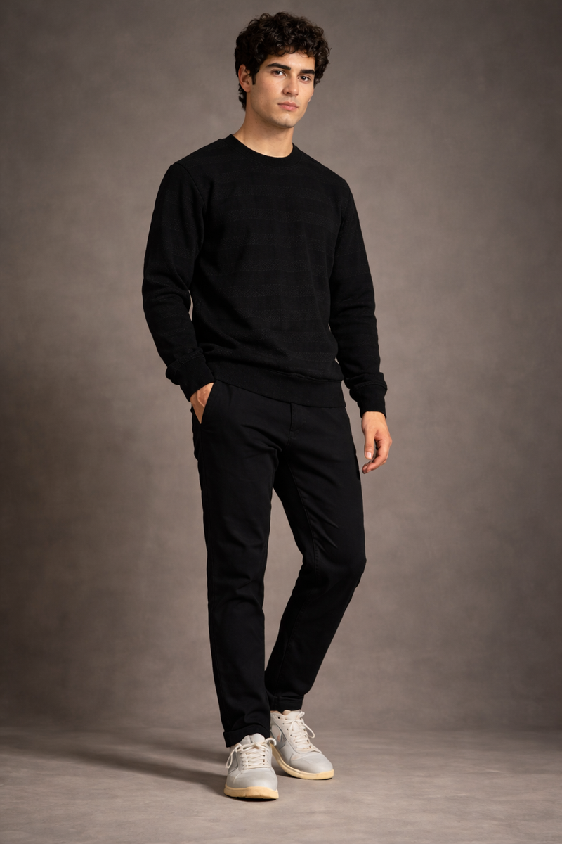VANTOWO Jacquard Crew Sweatshirt – Black | Premium Fabric