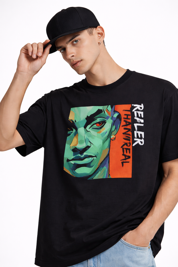 VANTOWO “Realer than Real” Regular Fit Graphic T-Shirt – Black | Premium Cotton