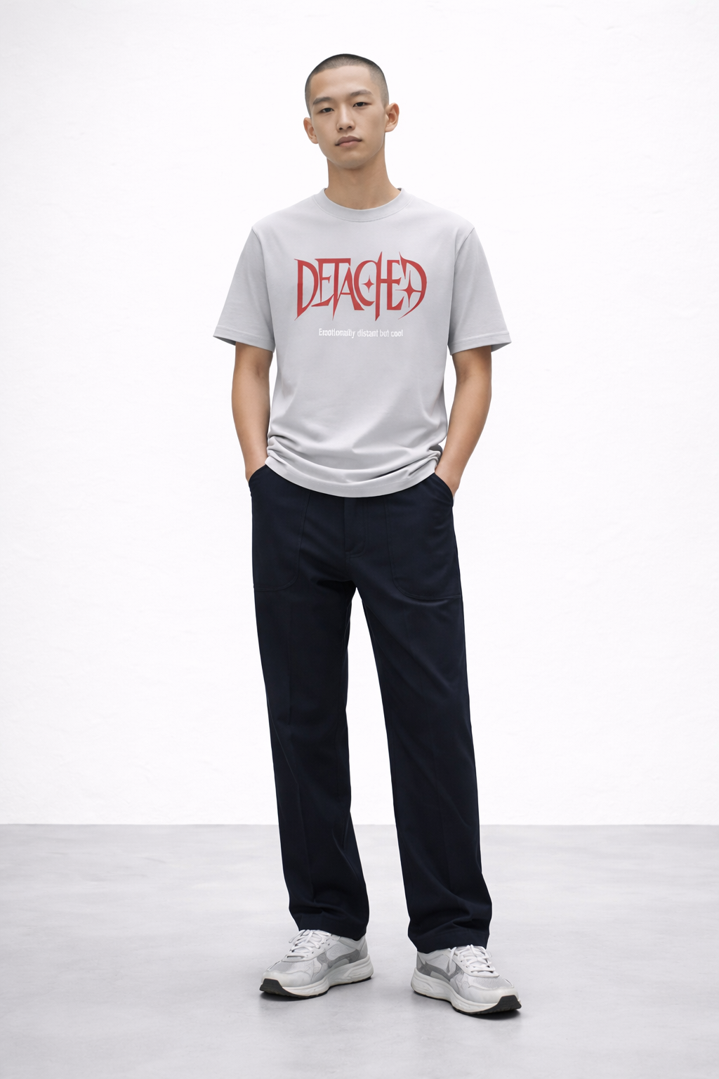 VANTOWO “DETACHED” Regular Fit Graphic T-Shirt – Grey | Premium Cotton