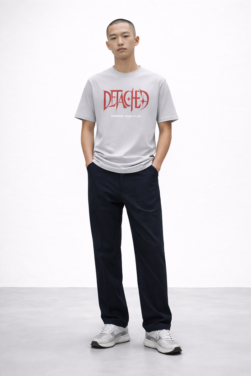 VANTOWO “DETACHED” Regular Fit Graphic T-Shirt – Grey | Premium Cotton