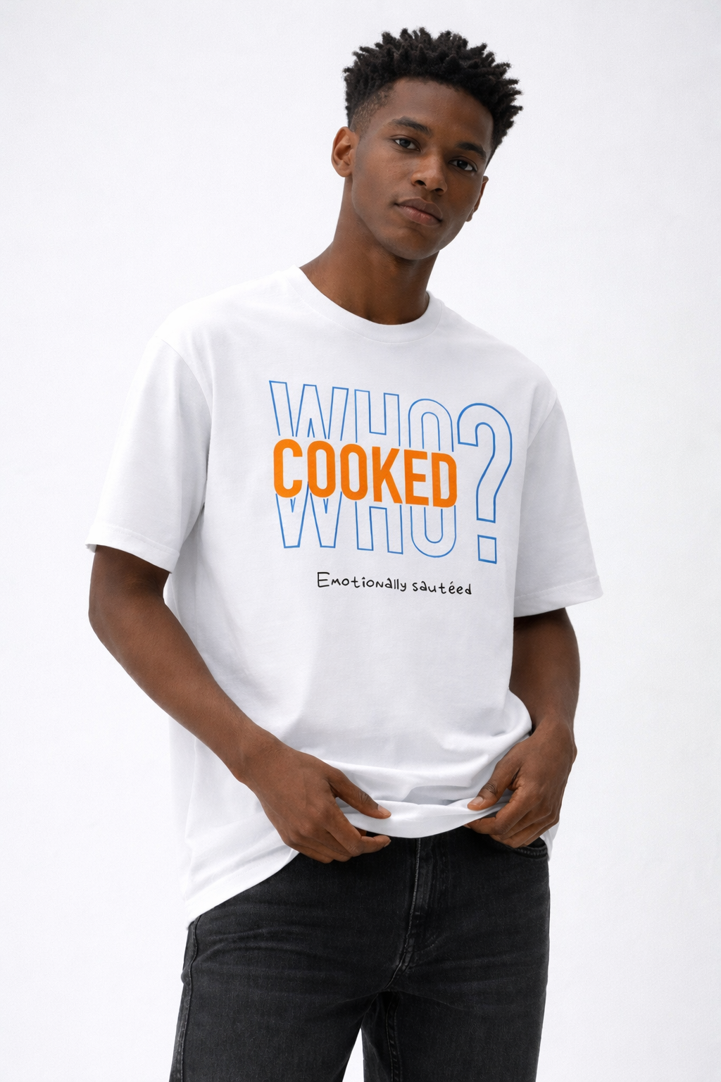 VANTOWO “WHO COOKED WHO” Regular Fit Graphic T-Shirt – White | Premium Cotton