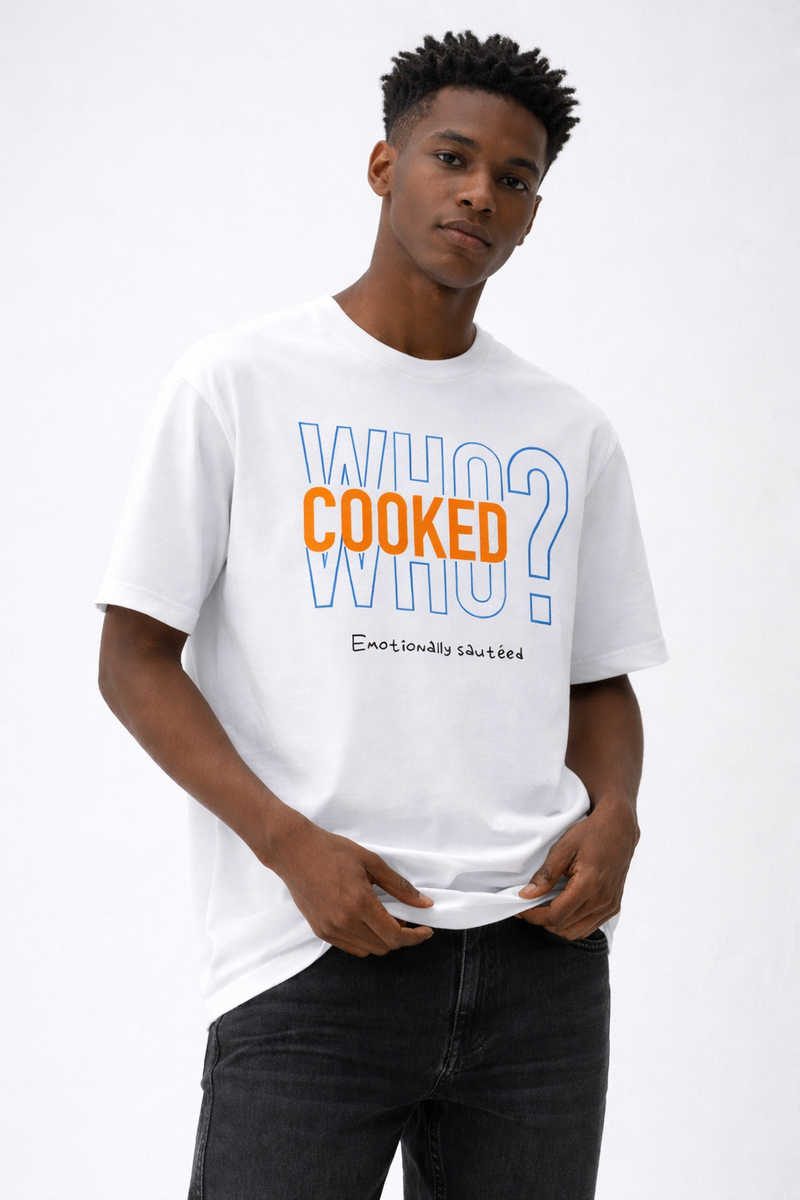 VANTOWO “WHO COOKED WHO” Regular Fit Graphic T-Shirt – White | Premium Cotton