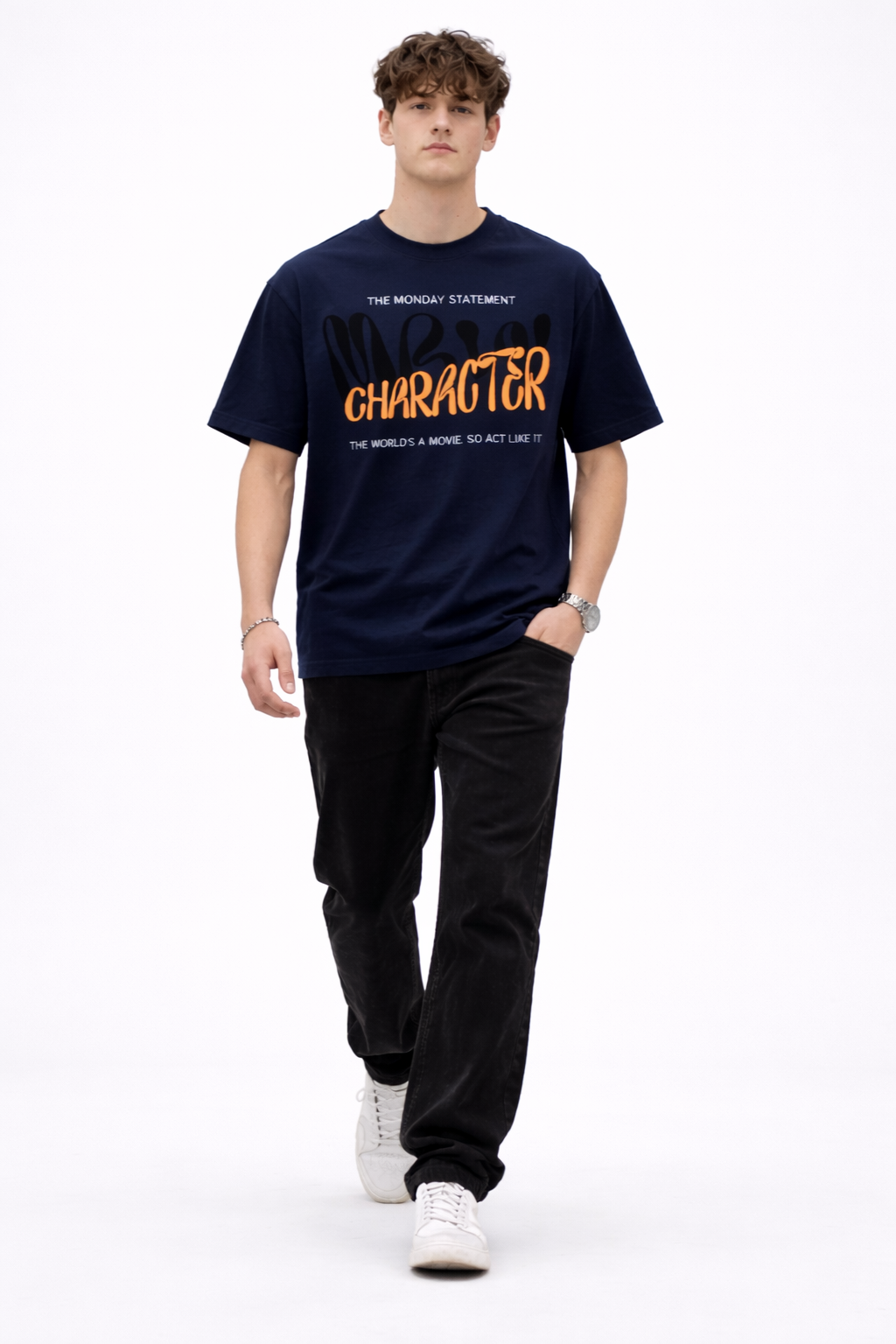 VANTOWO “Mr. Character” Regular Fit Graphic T-Shirt – Navy Blue | Premium Cotton