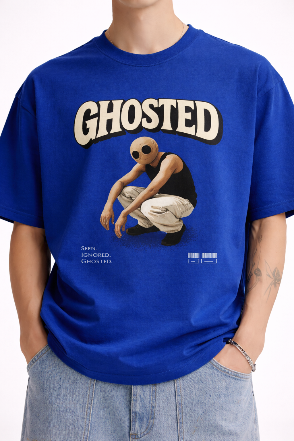Ghosted Oversized Tee- Royal Blue