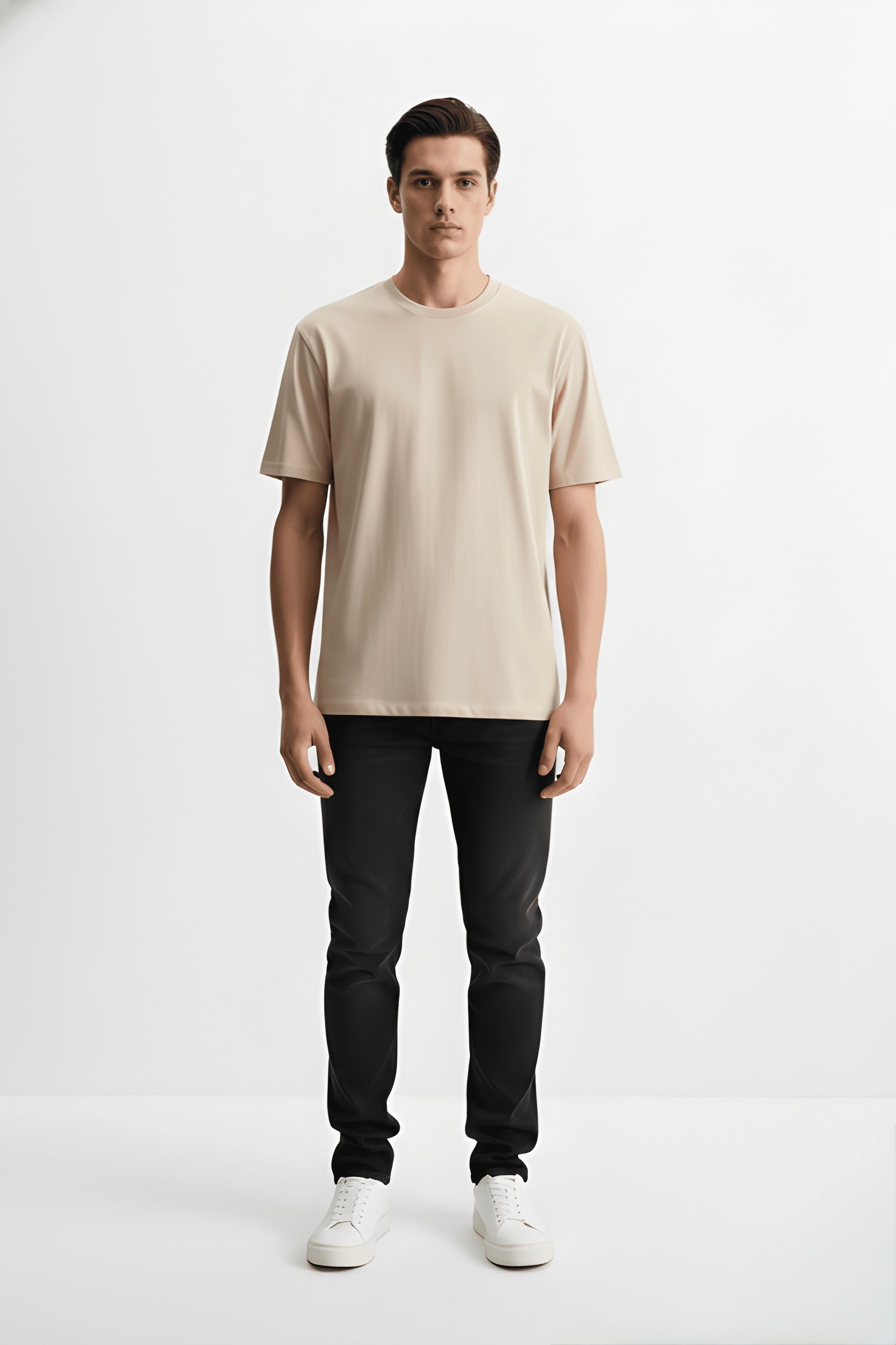 Light Beige Solid Premium Regular fit T-Shirt