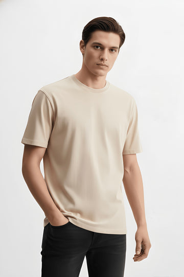 Light Beige Solid Premium Regular fit T-Shirt