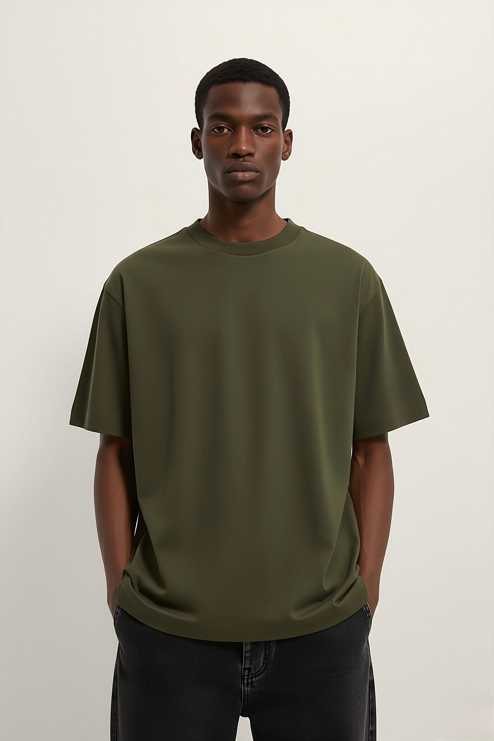 VANTOWO Heavyweight Oversized Fit Solid T-Shirt – Olive Green