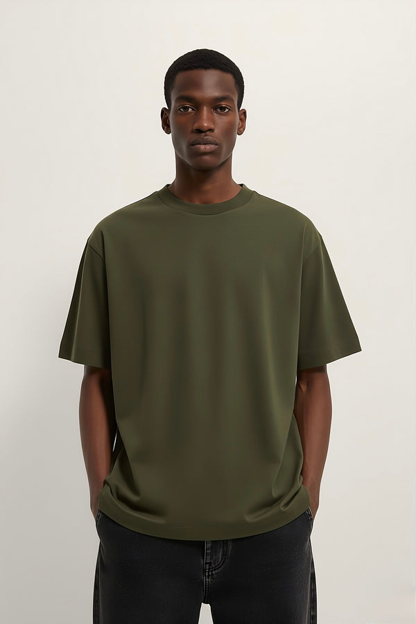 VANTOWO Heavyweight Oversized Fit Solid T-Shirt – Olive Green