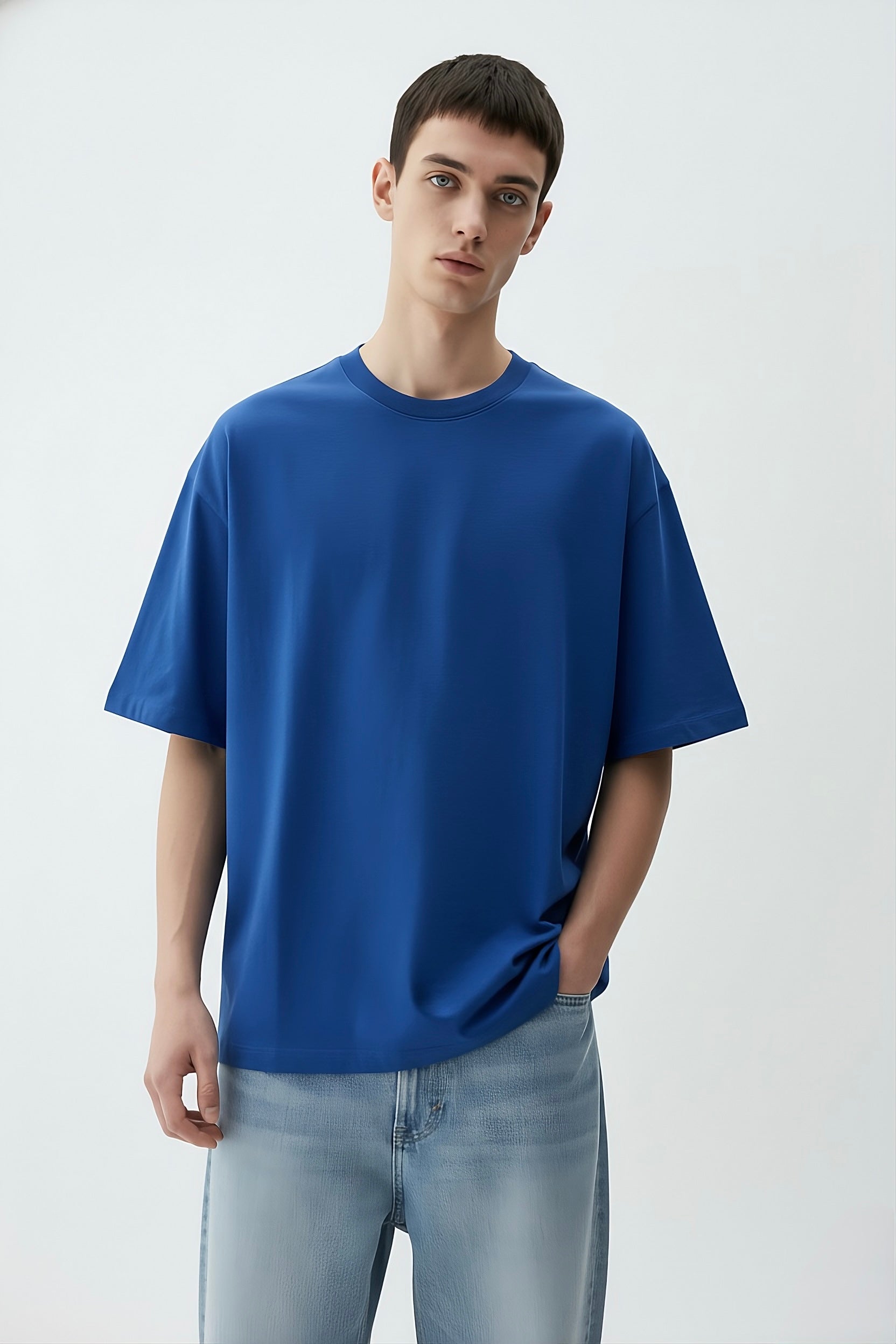 Men’s 240 GSM Oversized Solid T-Shirt – Premium Heavyweight Cotton – Royal Blue