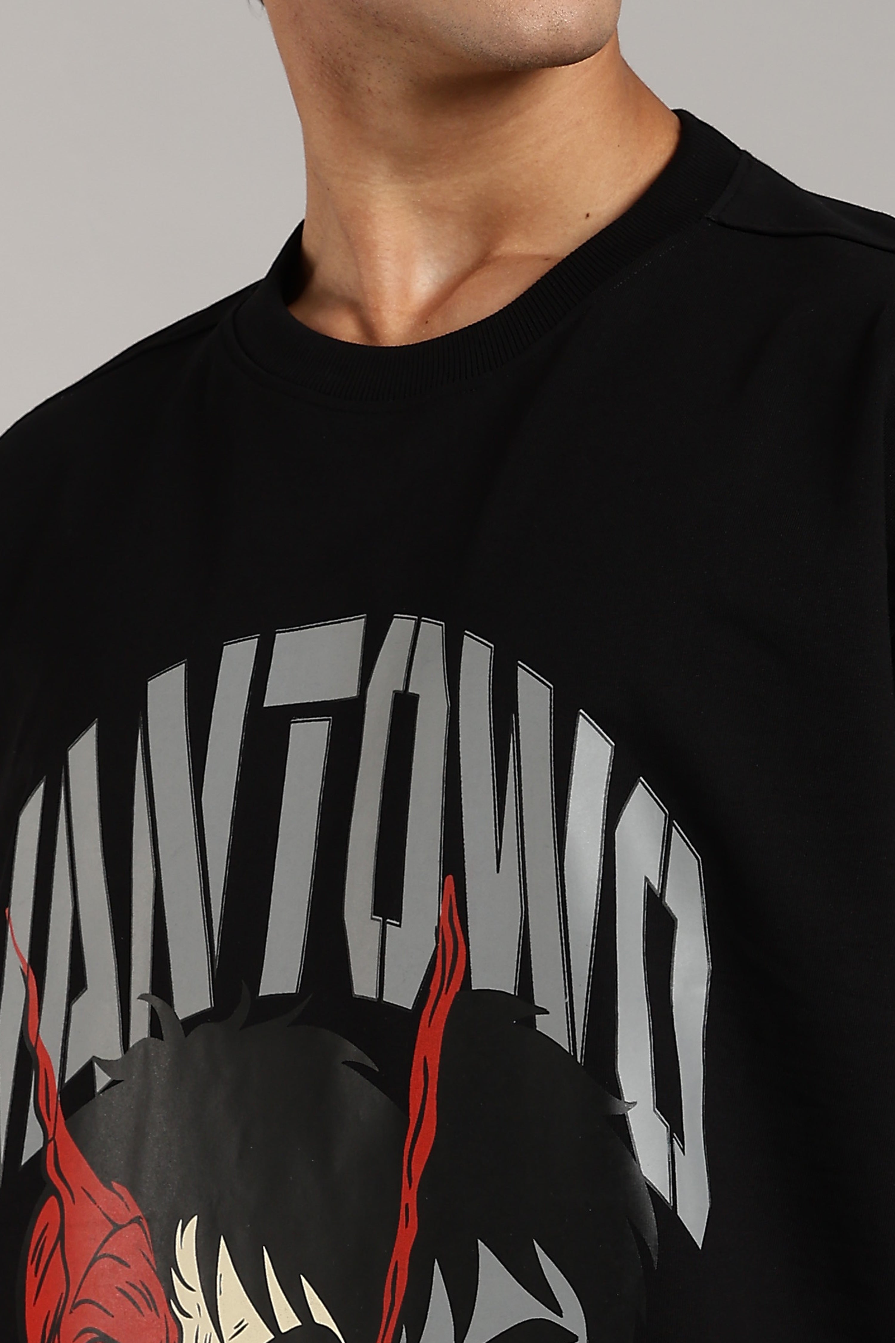 VANTOWO® “3 Face” Heavyweight Oversized Fit Anime Screen Print T-Shirt – Black