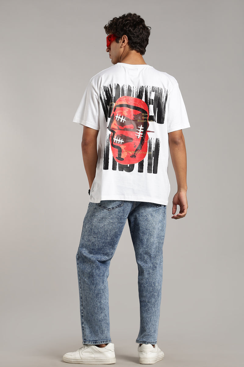 VANTOWO “Broken Truth” Regular Fit Graphic T-Shirt – White | Premium Cotton