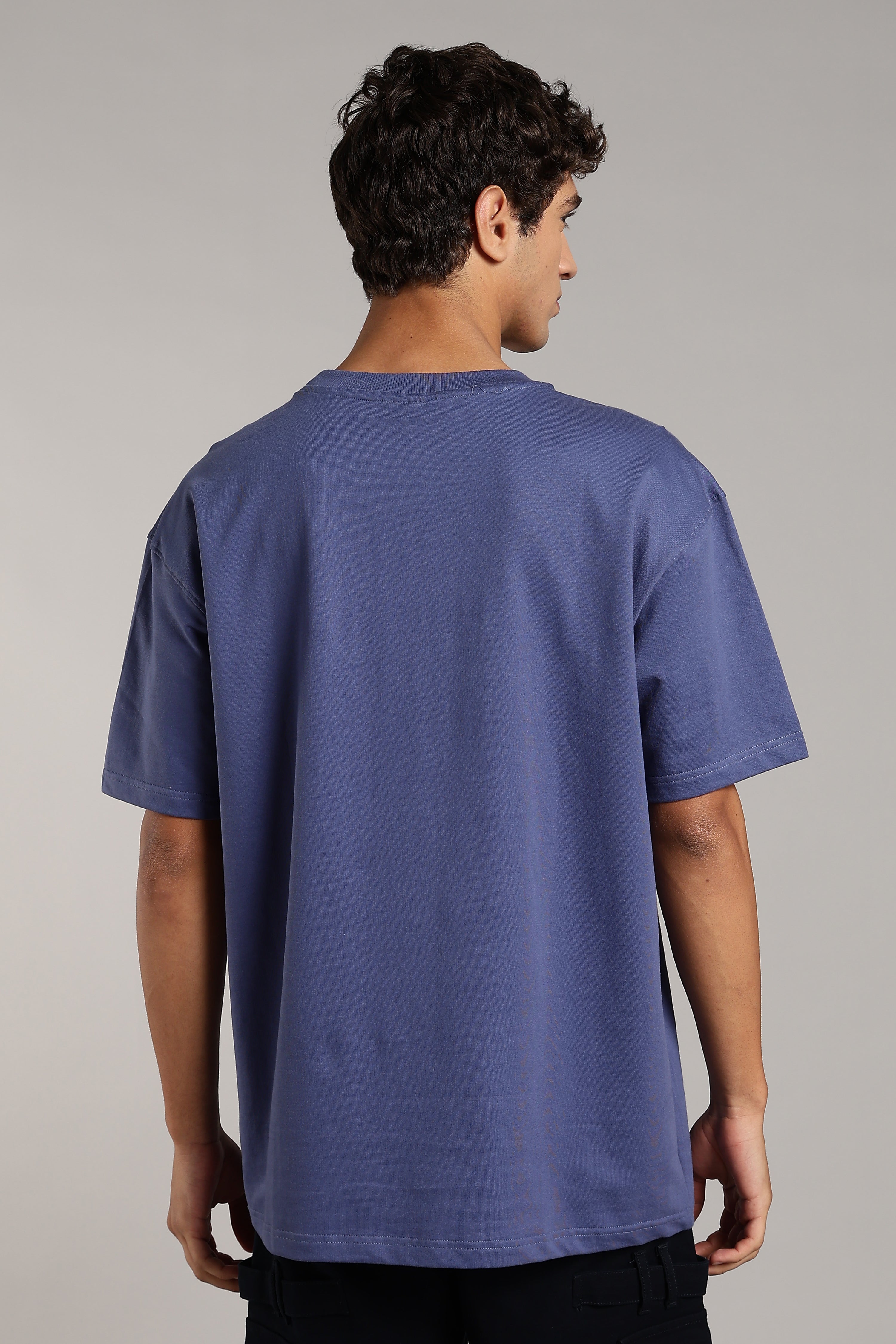 Denim Blue Puff printed Oversized Tees