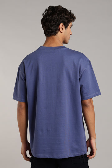 Denim Blue Puff printed Oversized Tees