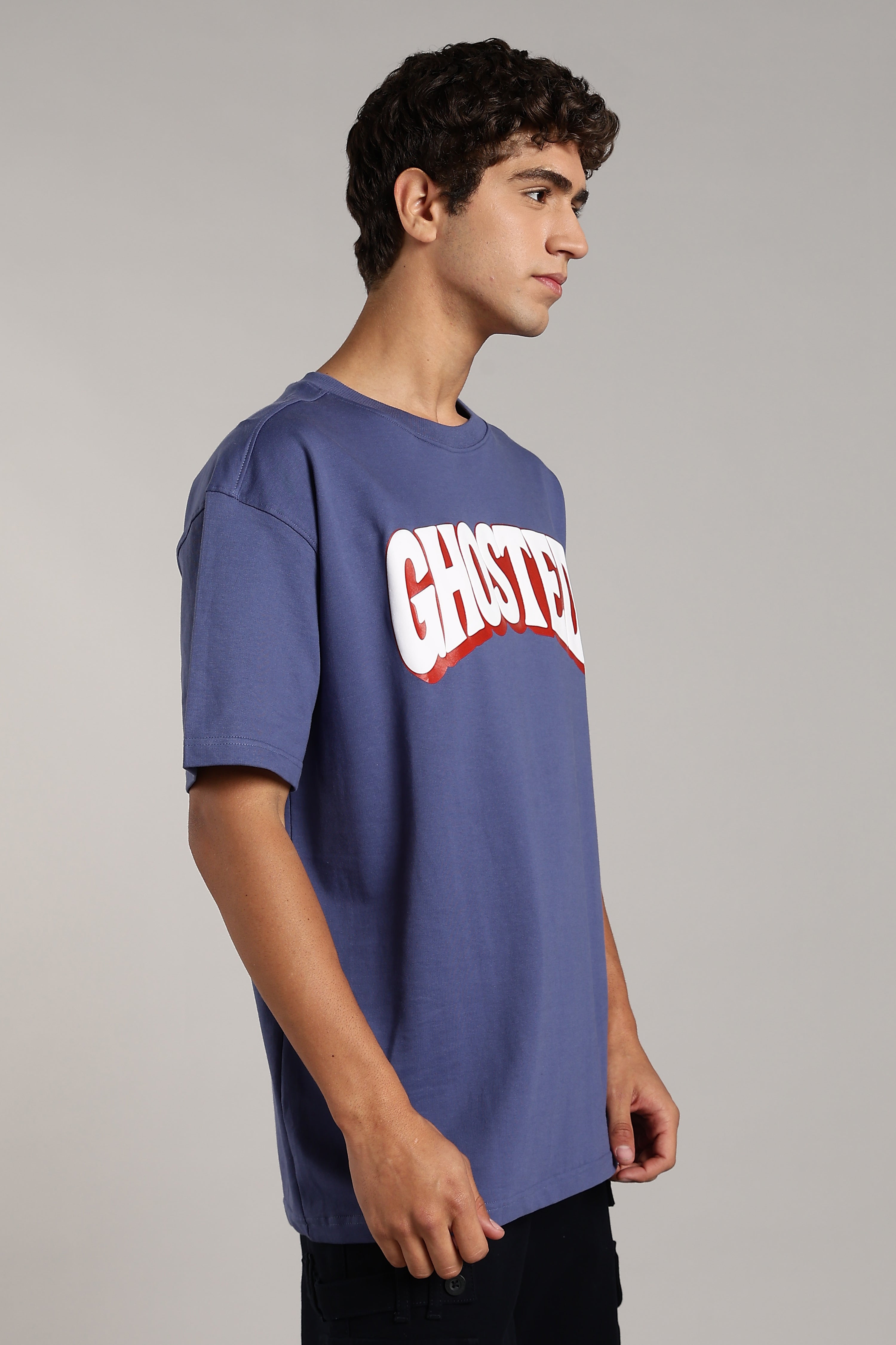 Denim Blue Puff printed Oversized Tees