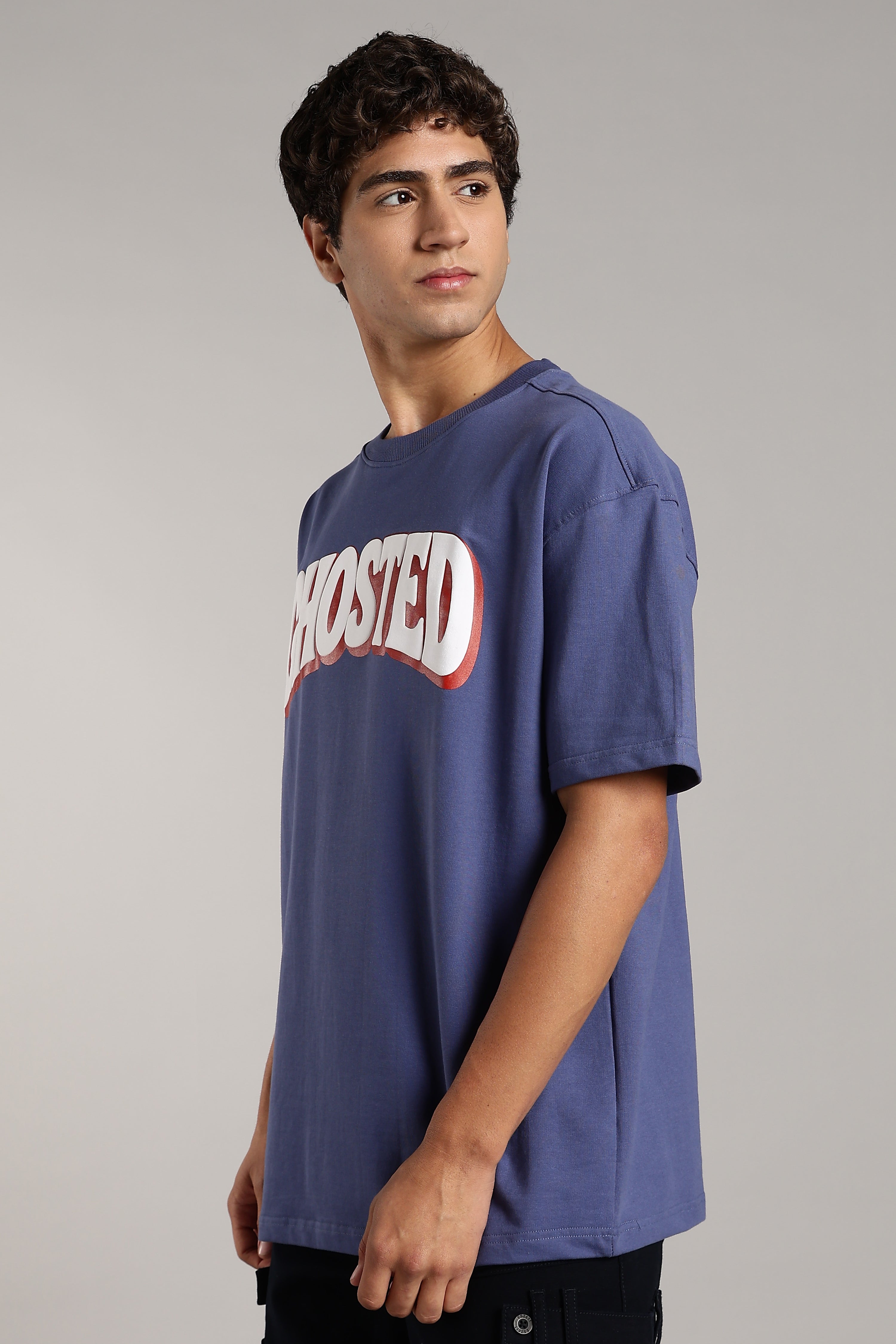 Denim Blue Puff printed Oversized Tees