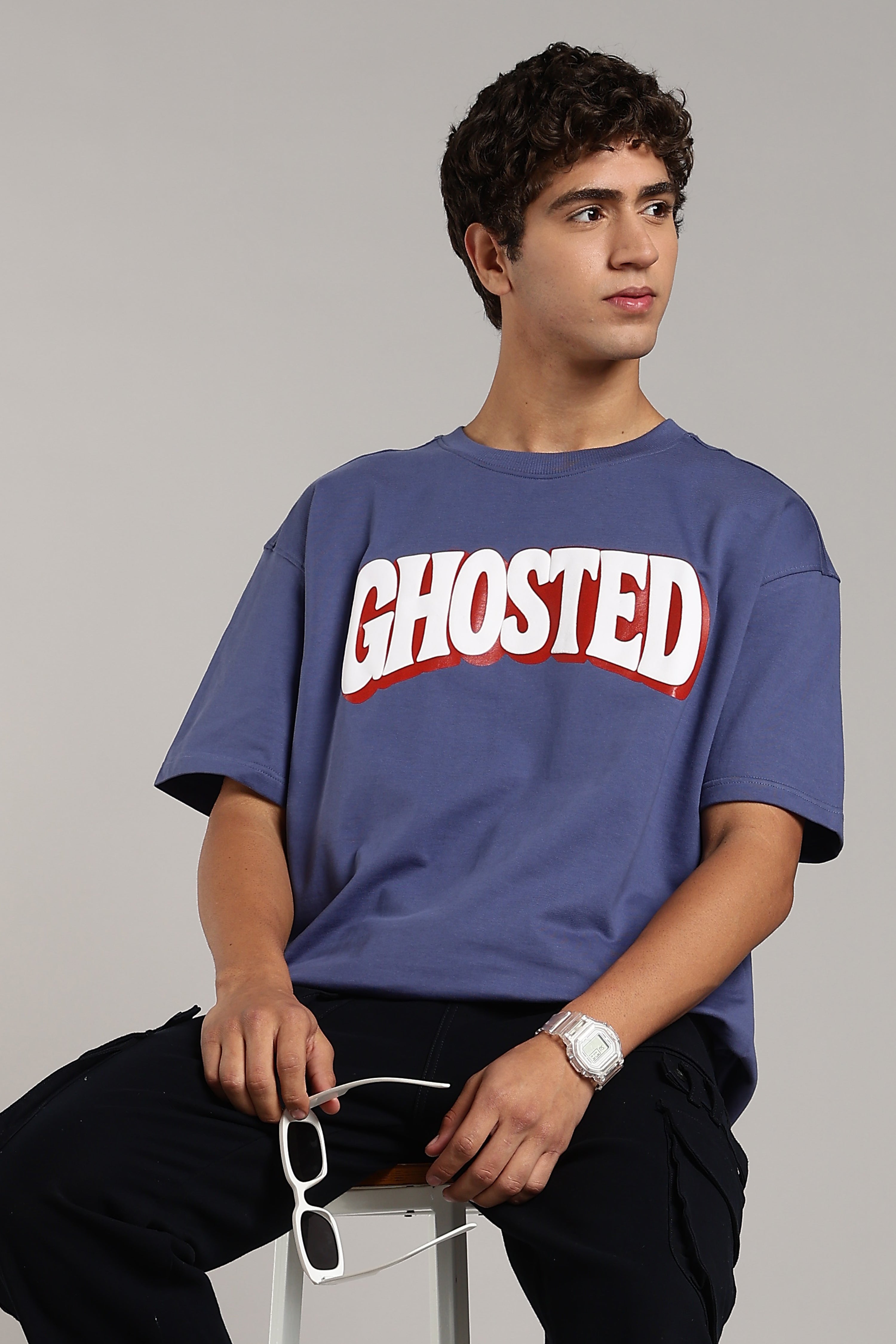 VANTOWO “Ghosted” Heavyweight Oversized Graphic T-Shirt – Denim Blue