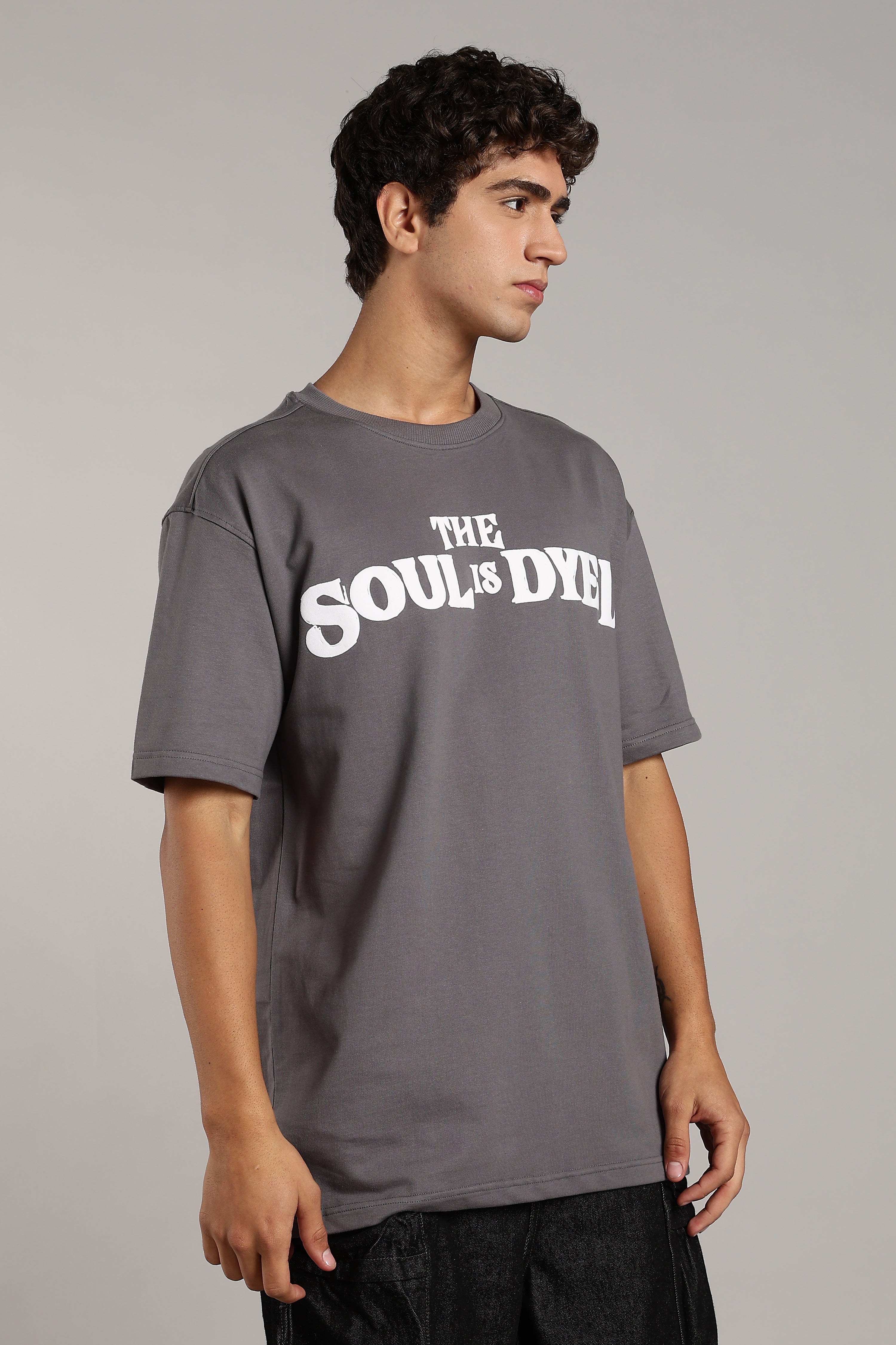 Grey Oversized Premium Puff Printed Tees