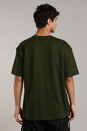 Olive Green Puff Printed Oversized Tees