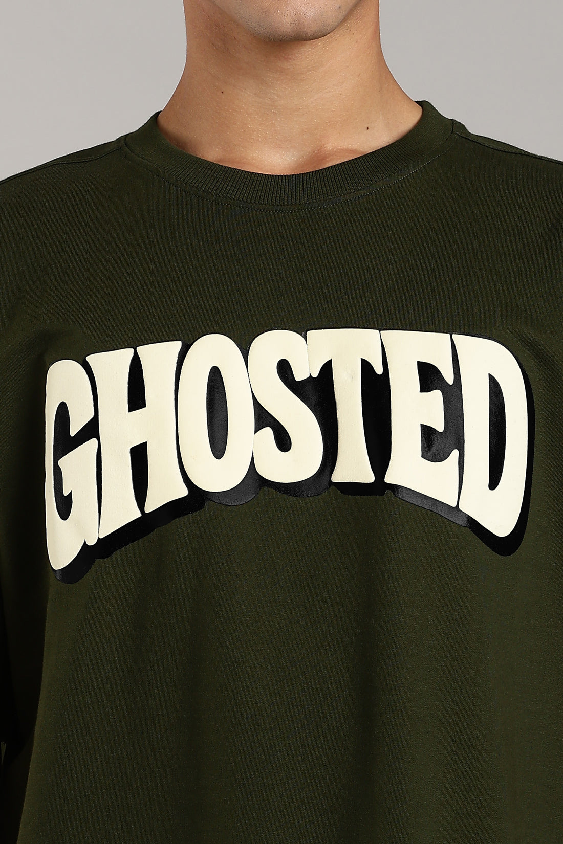 Olive Green Puff Printed Oversized Tees