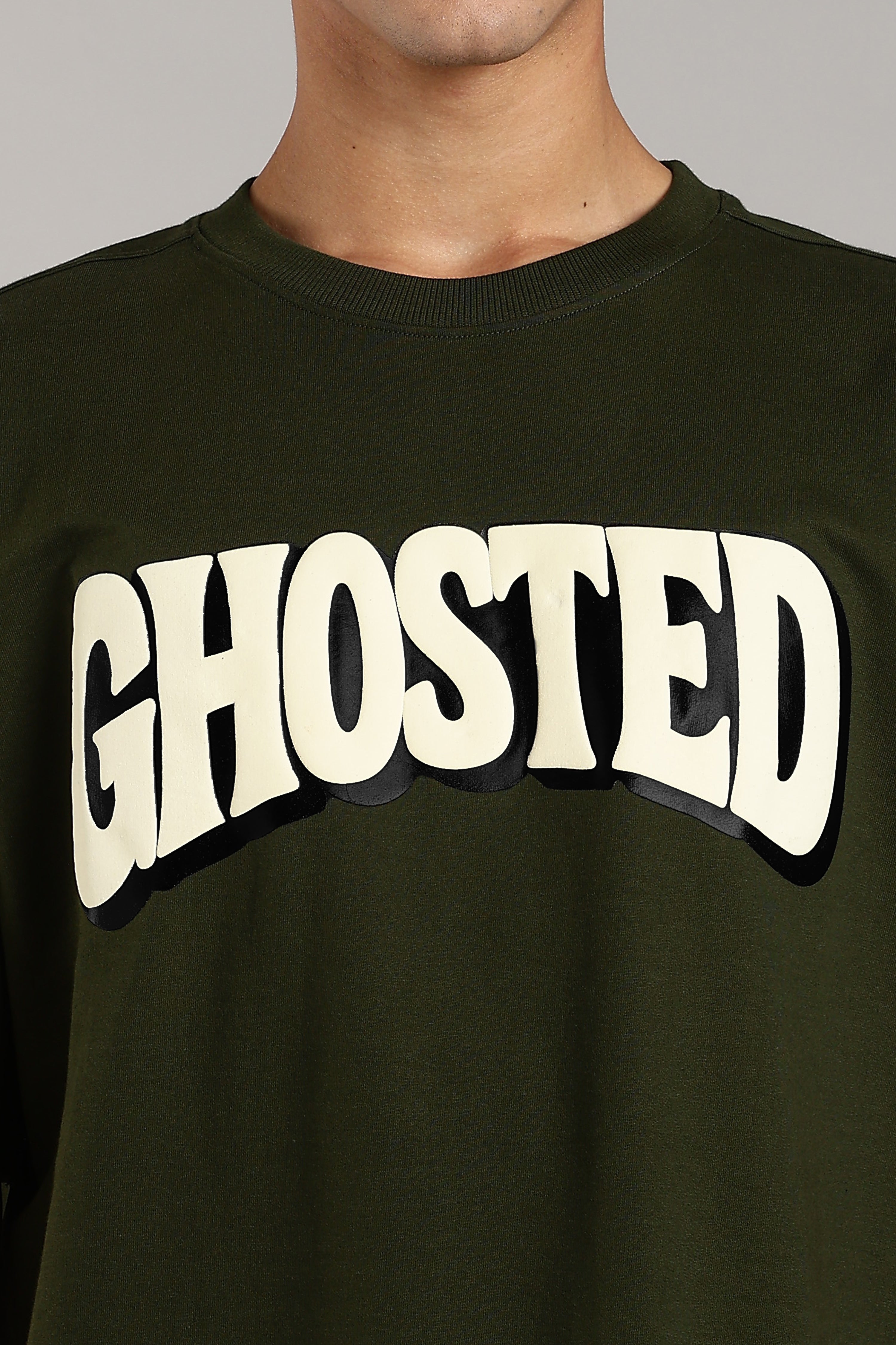 Olive Green Puff Printed Oversized Tees