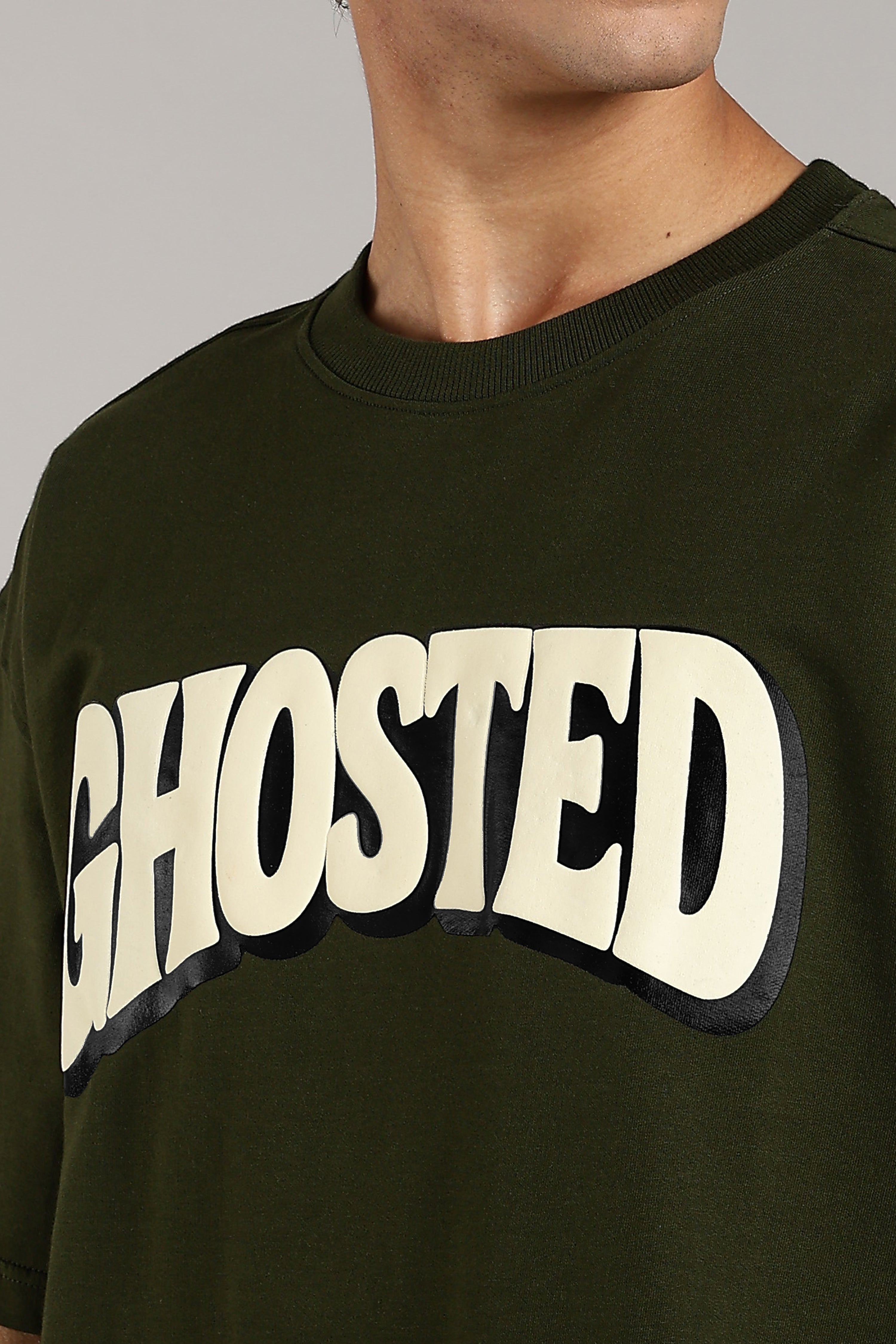 Olive Green Puff Printed Oversized Tees