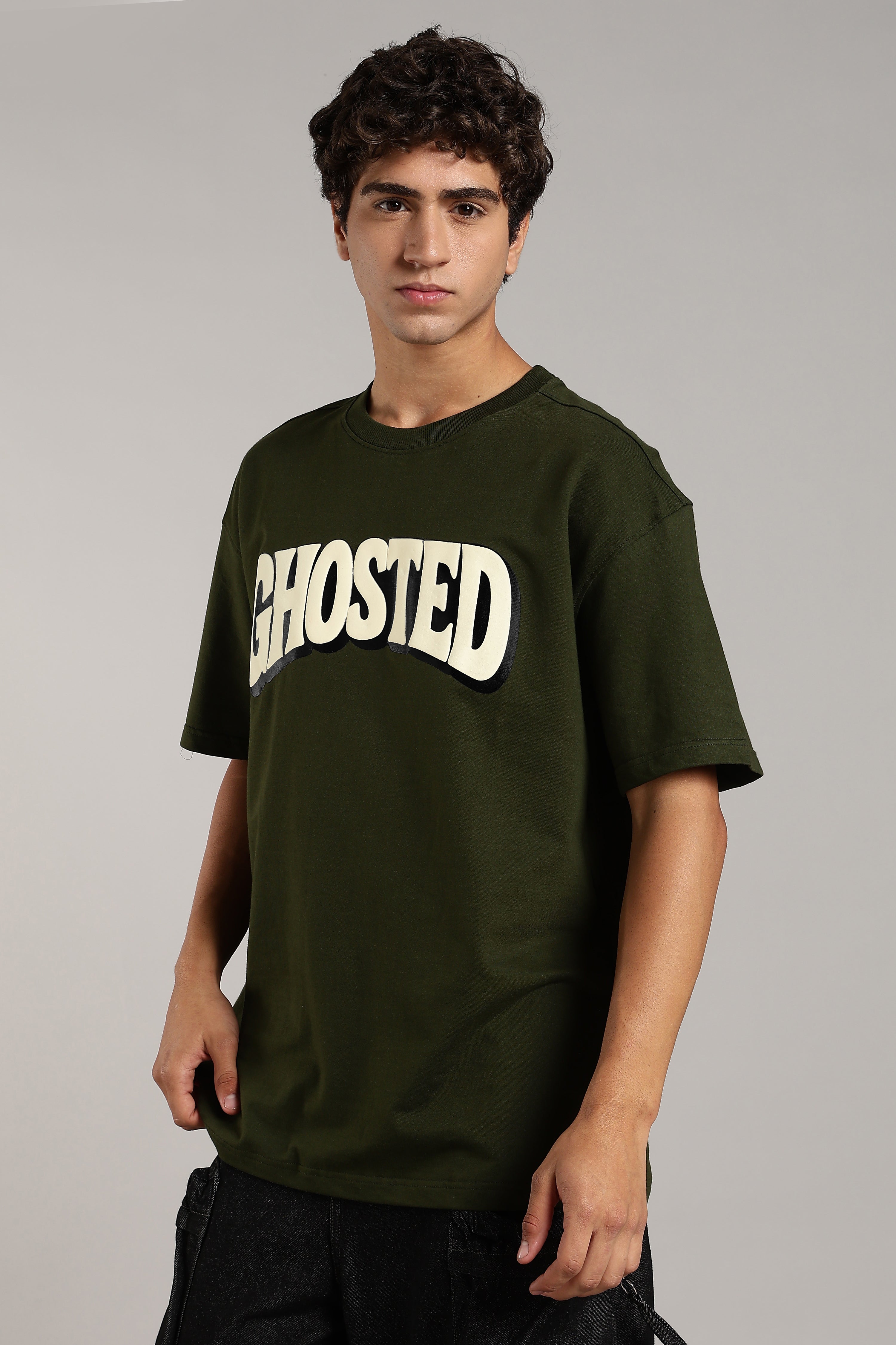 VANTOWO Heavyweight Oversized Fit Puff Print T-Shirt – Olive Green