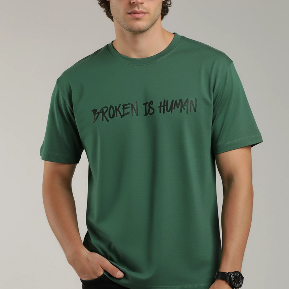 Men’s Bottle Green 180GSM Regular Fit | Broken Is Human