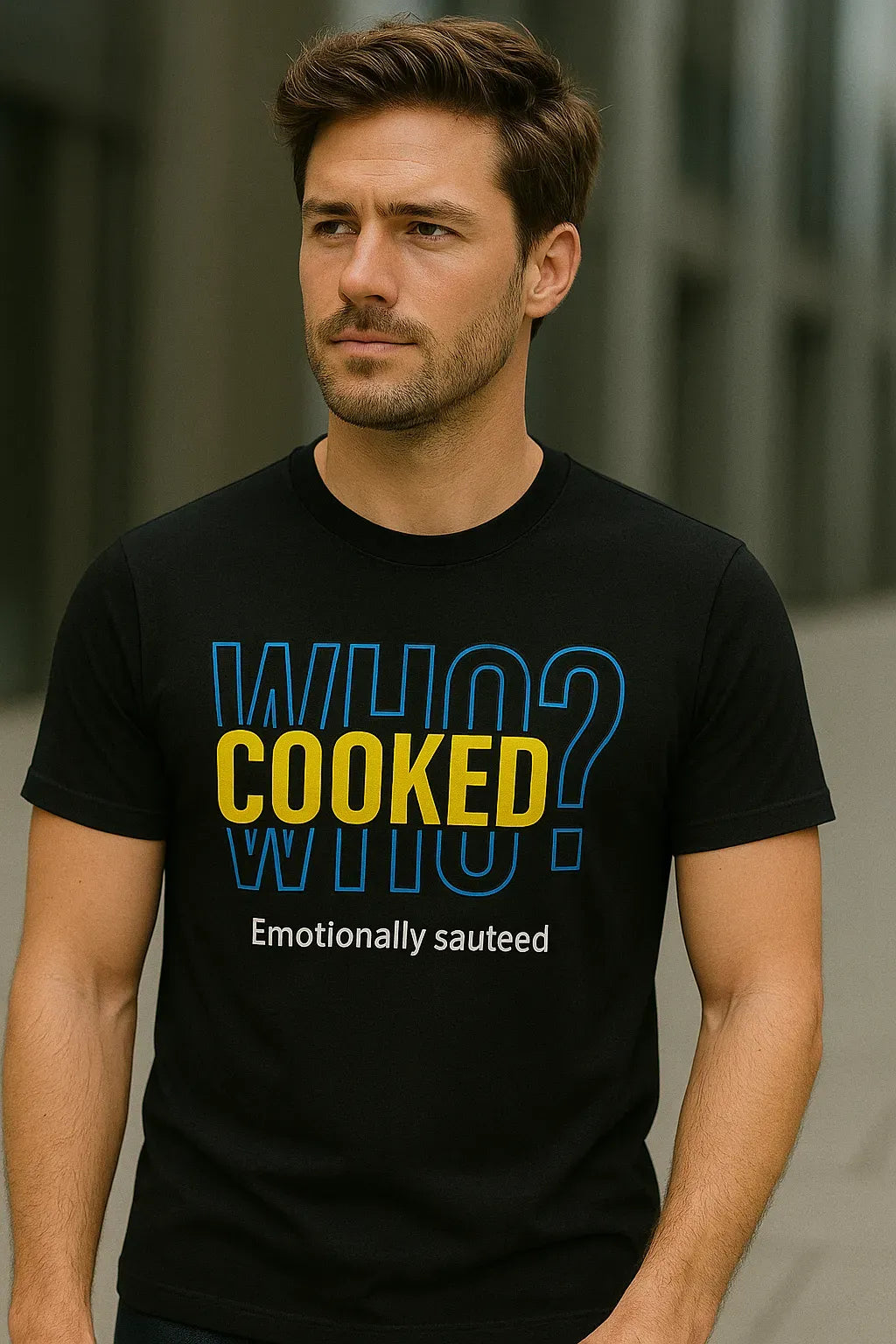Black WHO COOKED Graphic T-Shirt for Men