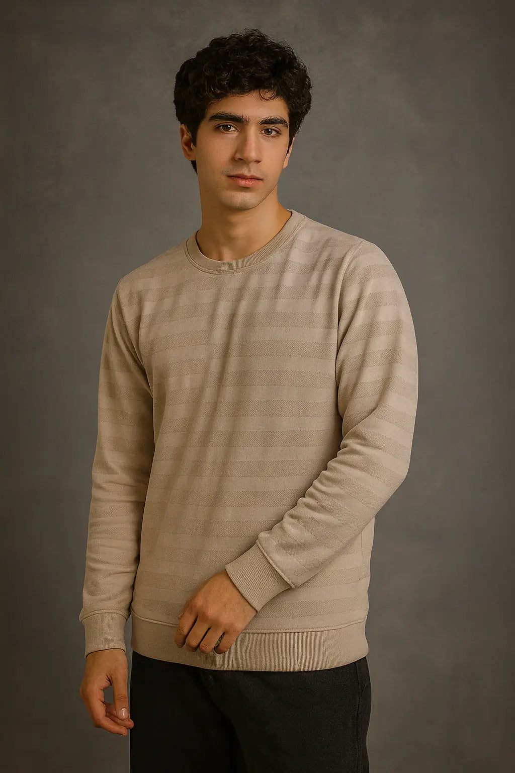 Premium Jacquard Crew Sweatshirt – Classic Beige