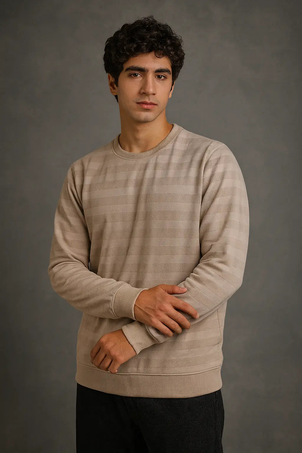 Premium Jacquard Crew Sweatshirt – Classic Beige