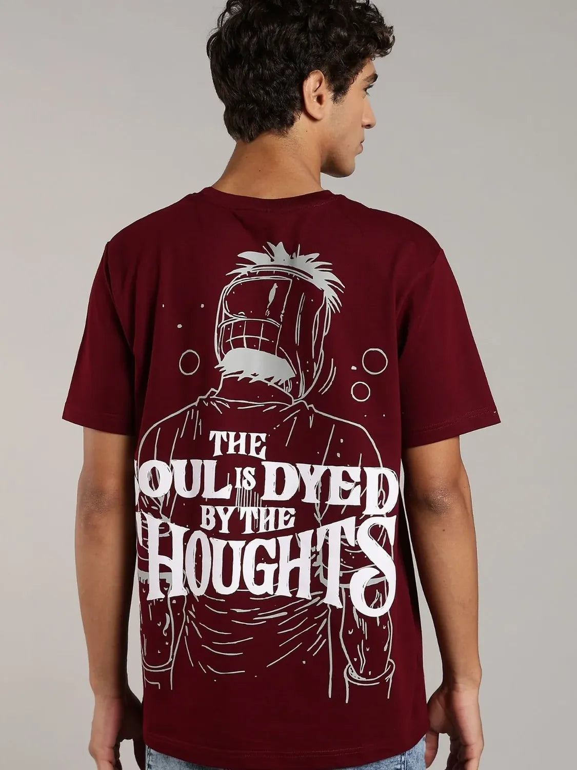 VANTOWO “Soul Is Dyed” Regular Fit Puff Print T-Shirt – Maroon | Premium Cotton